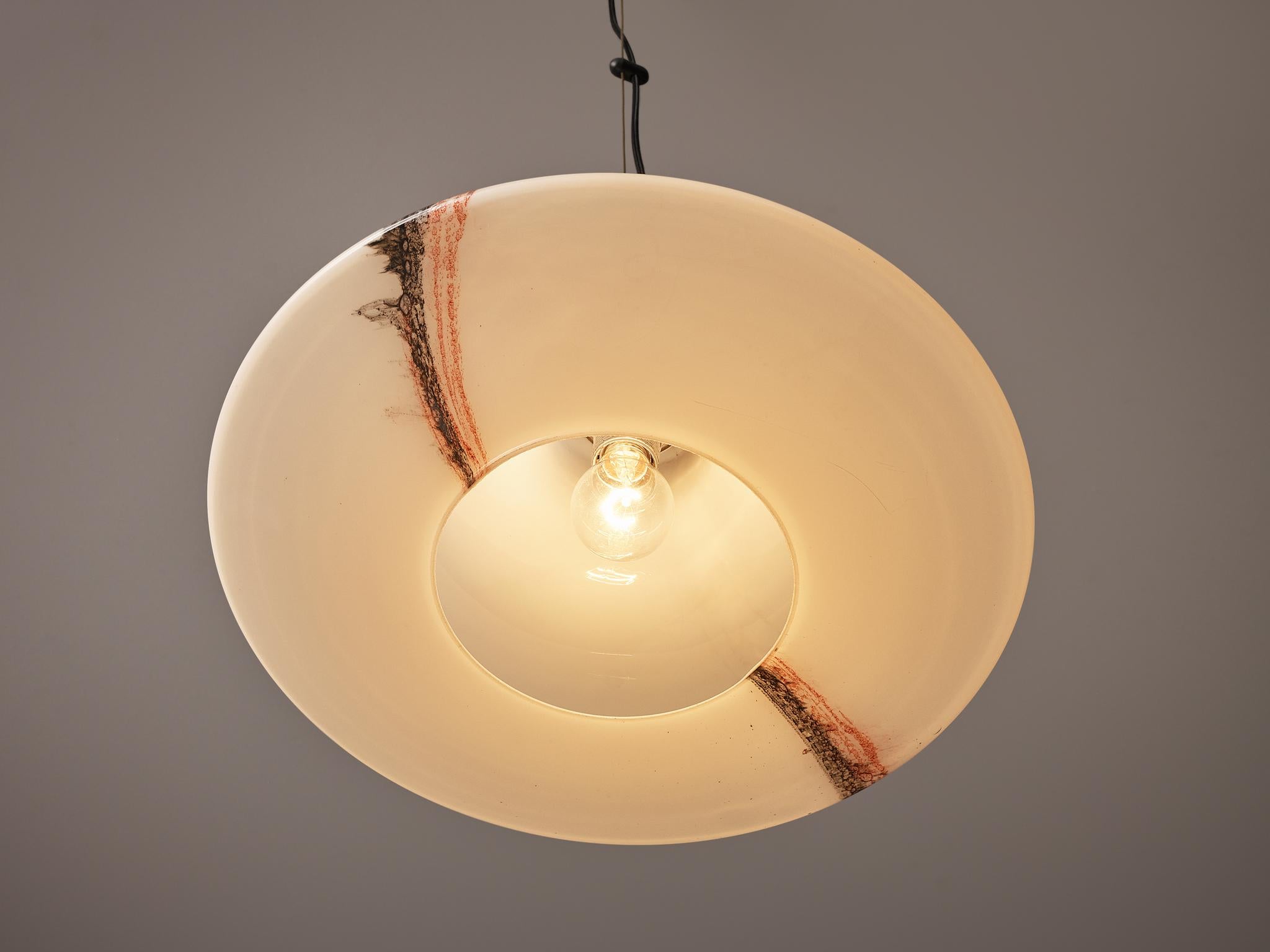 Late 20th Century Peill & Putzler Pendant in Opaline Murano Glass and Metal