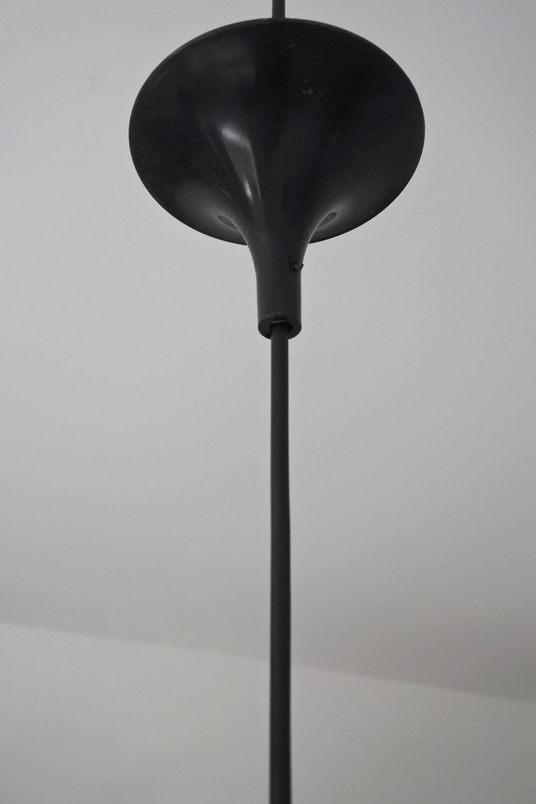 Lacquered Peill & Putzler Pendant Lamp, Opal Glass and Metal, Germany, 1960s