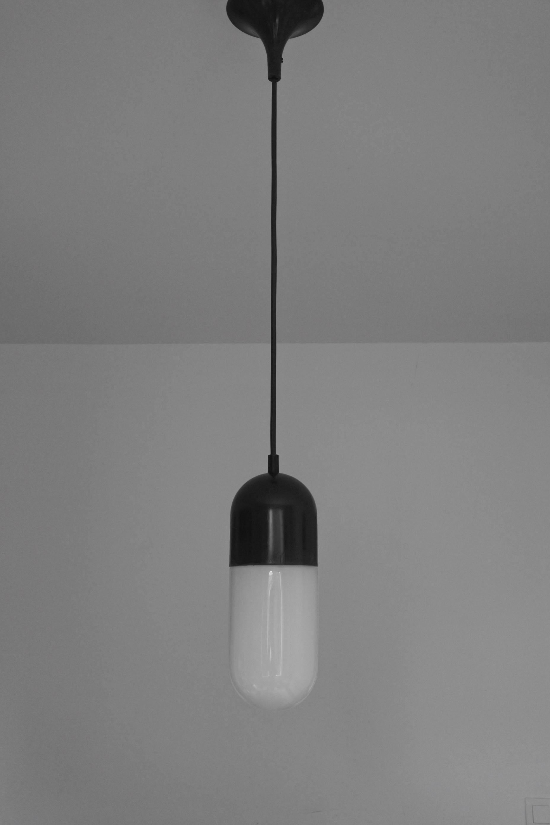 Mid-20th Century Peill & Putzler Pendant Lamp, Opal Glass and Metal, Germany, 1960s