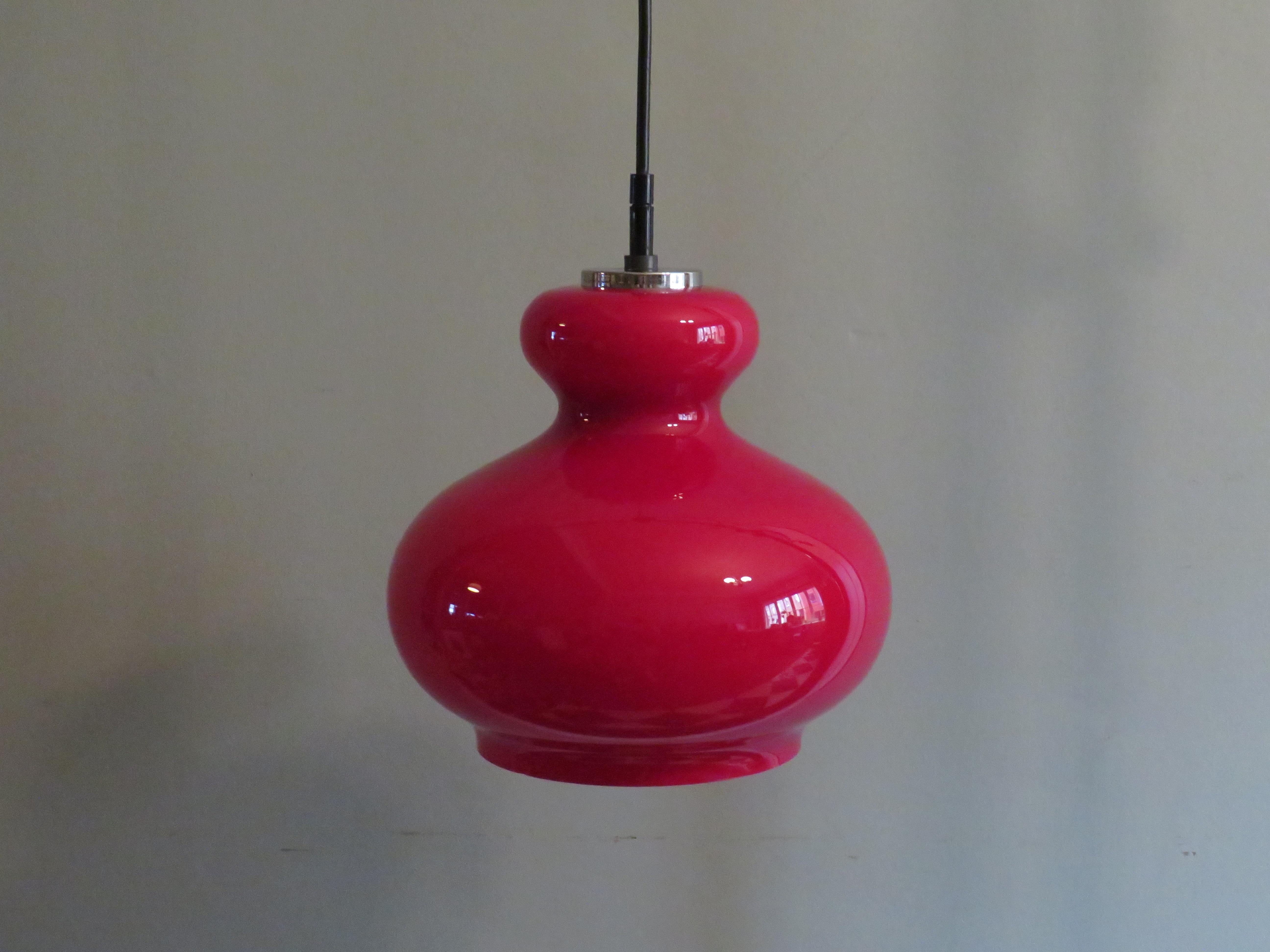 Space Age Peill & Putzler Red glass hanging lamp, Germany 1960-1970 For Sale
