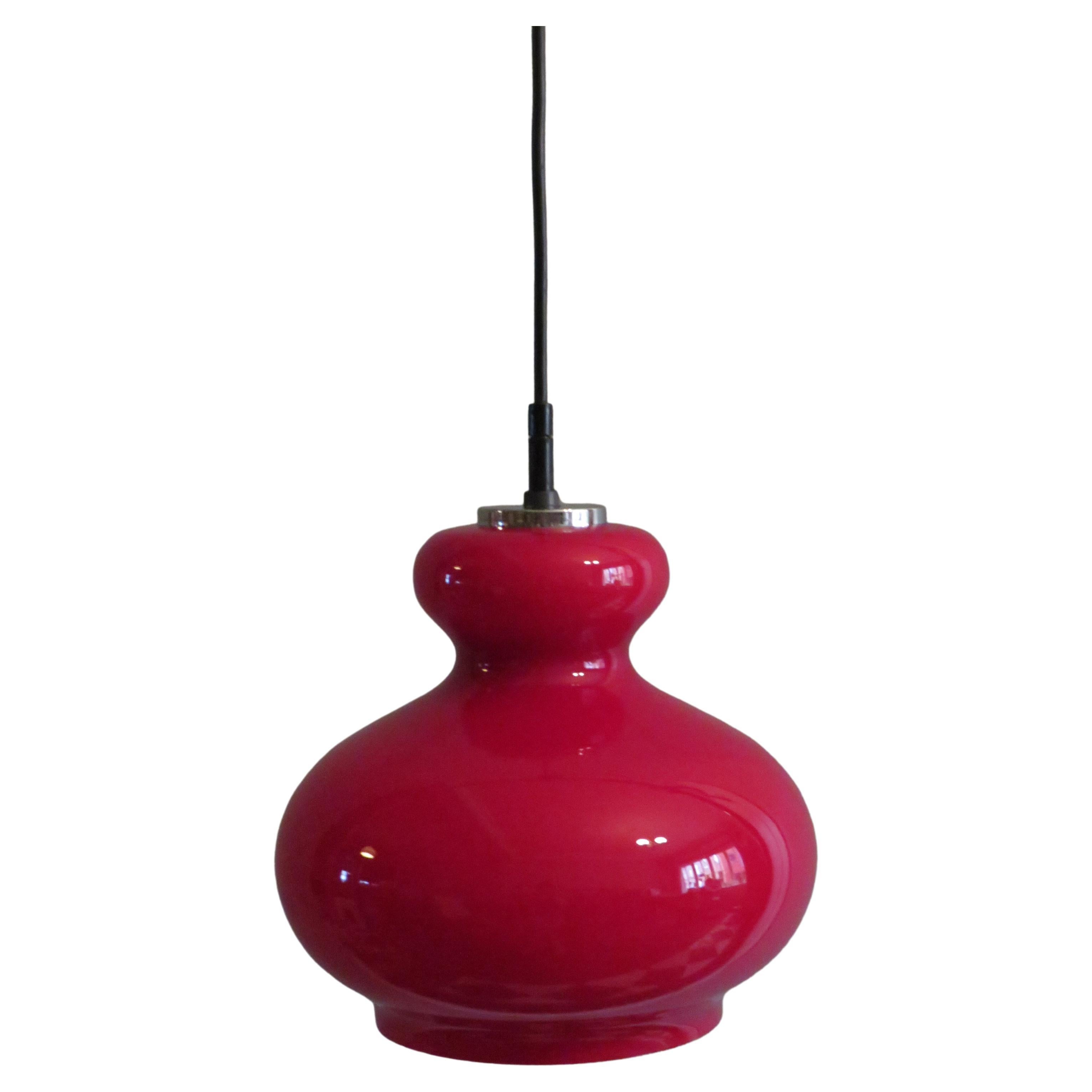Peill & Putzler Red glass hanging lamp, Germany 1960-1970 For Sale