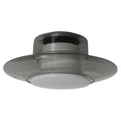 Peill & Putzler Smoked Blown Glass and Milk Glass Atomic Flush Mount Light