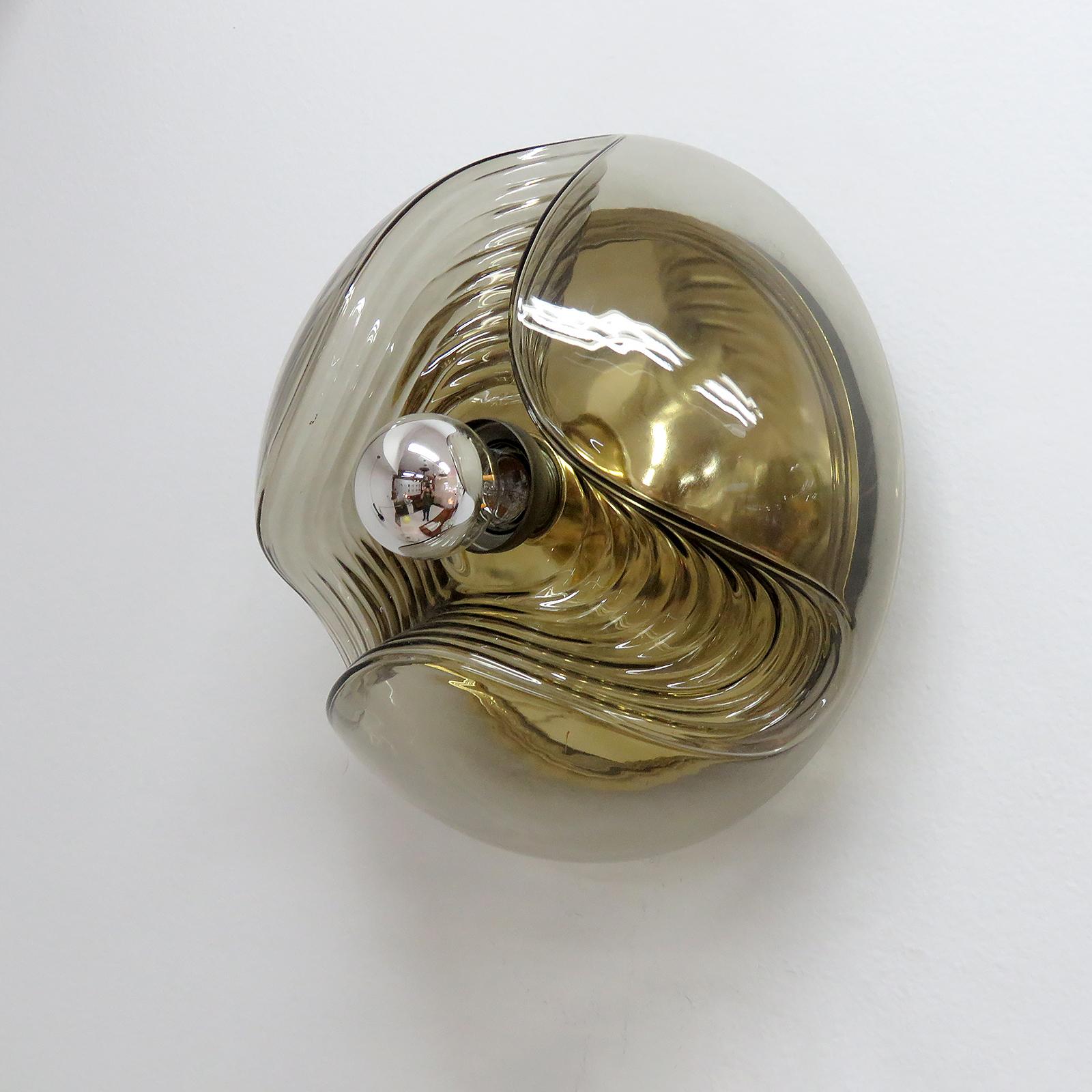 Modern Peill & Putzler Smoked Glass Flushmount Light, 1970 For Sale
