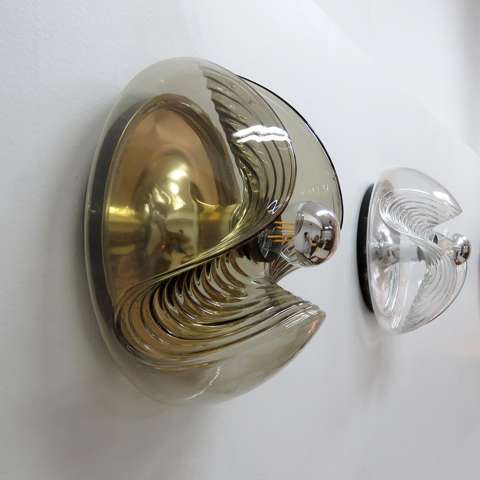 Enameled Peill & Putzler Smoked Glass Flushmount Light, 1970 For Sale