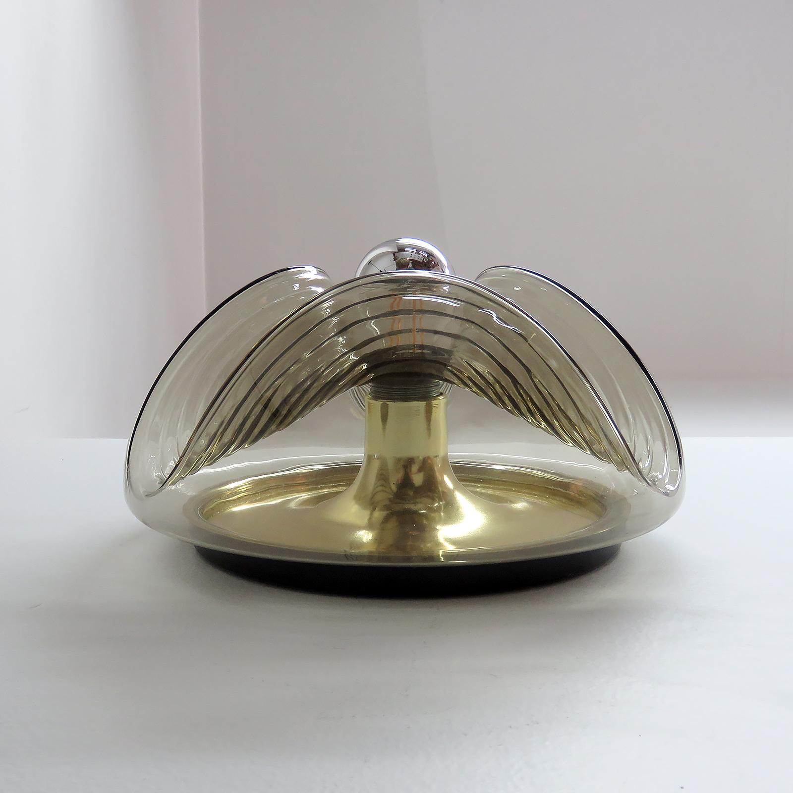 Peill & Putzler Smoked Glass Flushmount Light, 1970 In Good Condition For Sale In Los Angeles, CA