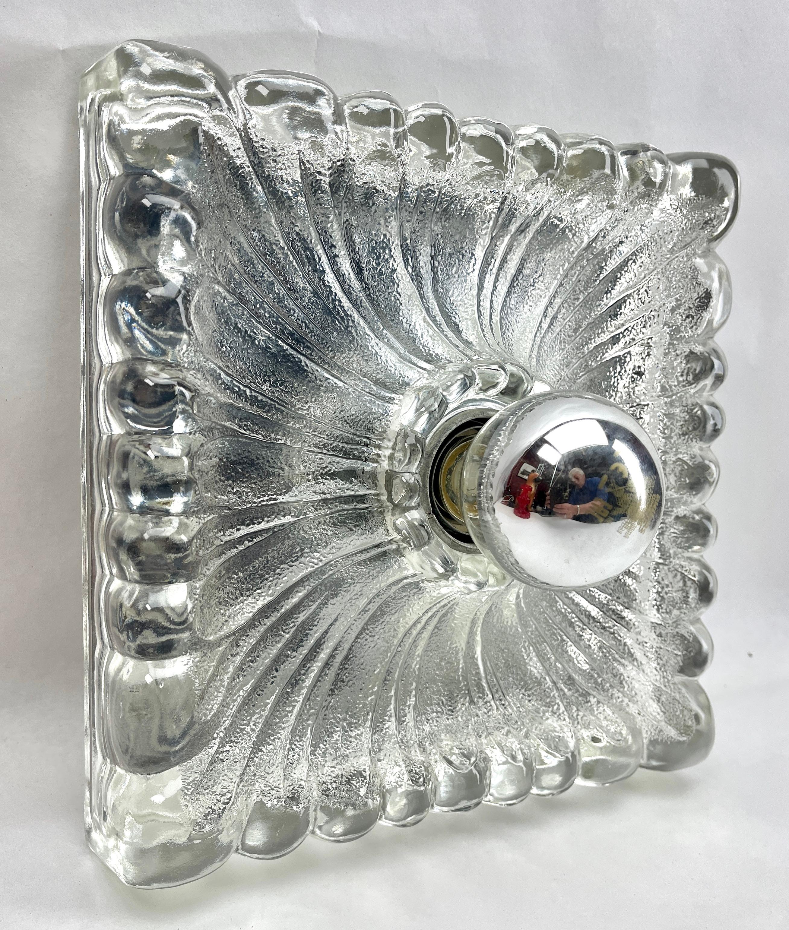 Glass Peill & Putzler Splash Lamp, Midcentury 3-D Sculptural Wall or Ceiling Light For Sale