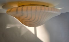 Peill + Putzler Striped Opaline Glass Flush Mount Ceiling Light, Germany, 1970s