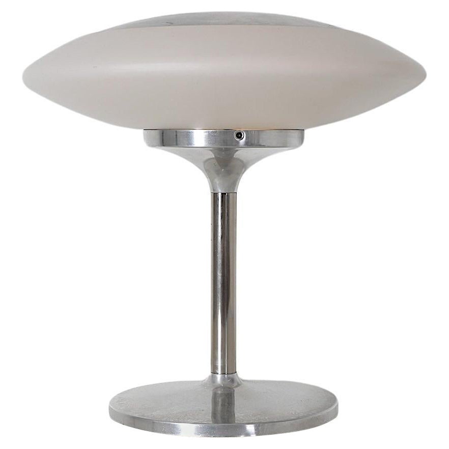 Peill & Putzler Table Lamp with Milk Glass Shade and Aluminum Tulip Base