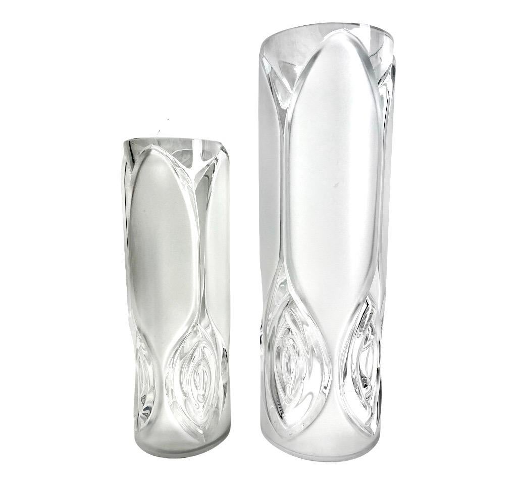 Art Glass Peill & Putzler, Vintage Set of Vases clear and frosted Art glass Signed For Sale