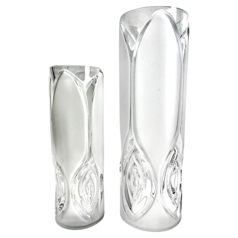 Peill & Putzler, Vintage Set of Vases clear and frosted Art glass Signed For Sale