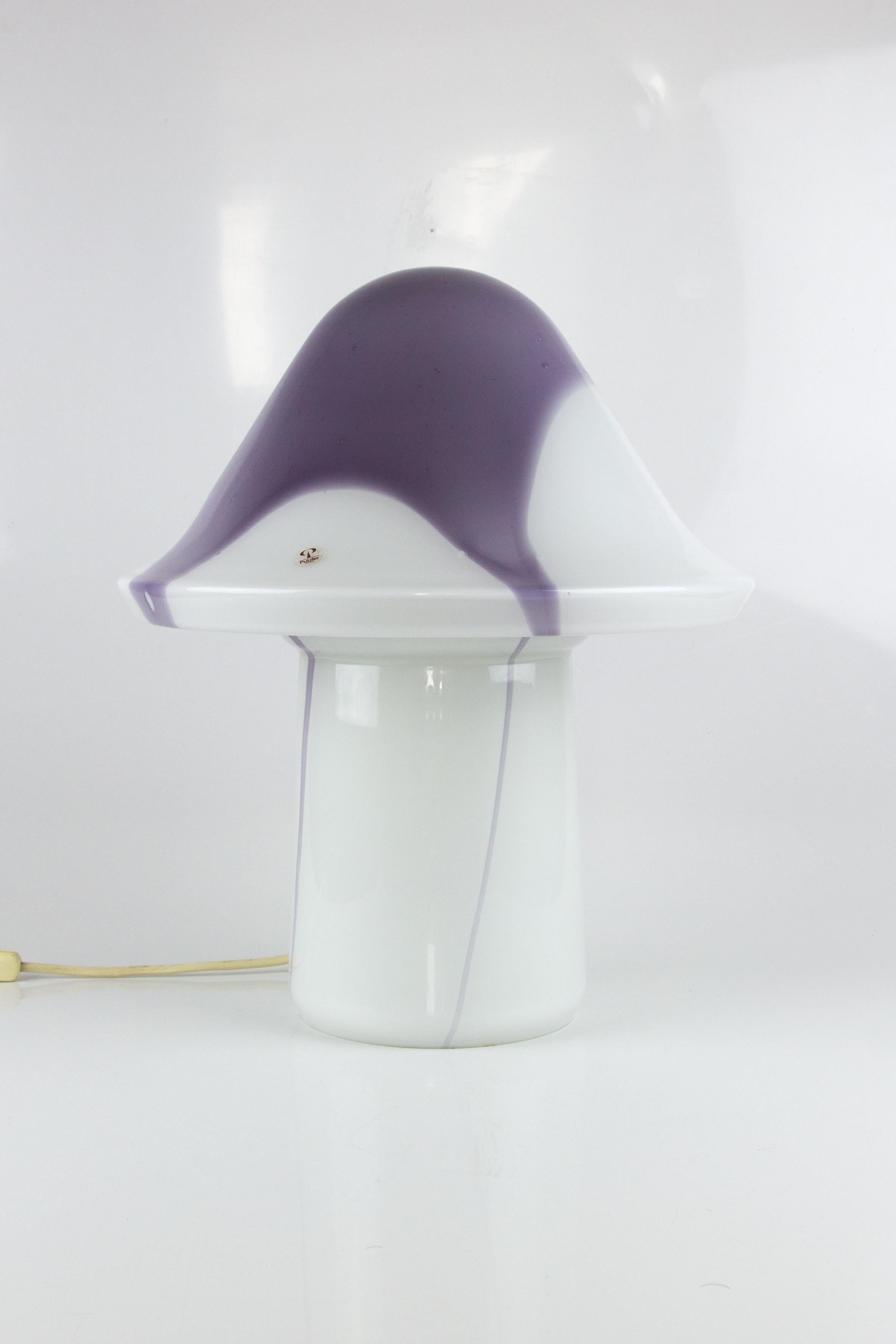 Peill & Putzler White and Lilac Glass Mushroom Table Lamp, 1970s 3