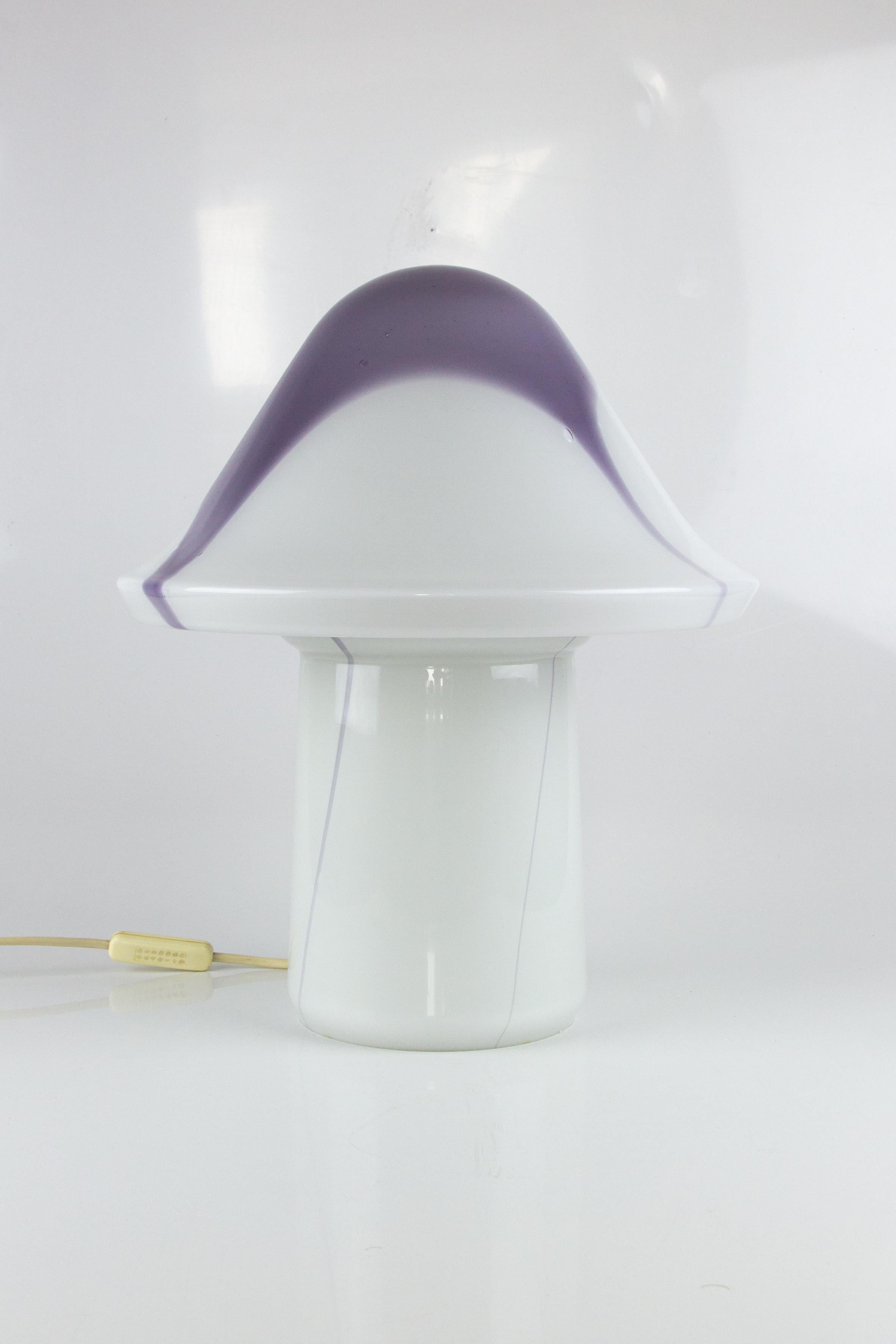 Peill & Putzler White and Lilac Glass Mushroom Table Lamp, 1970s 4