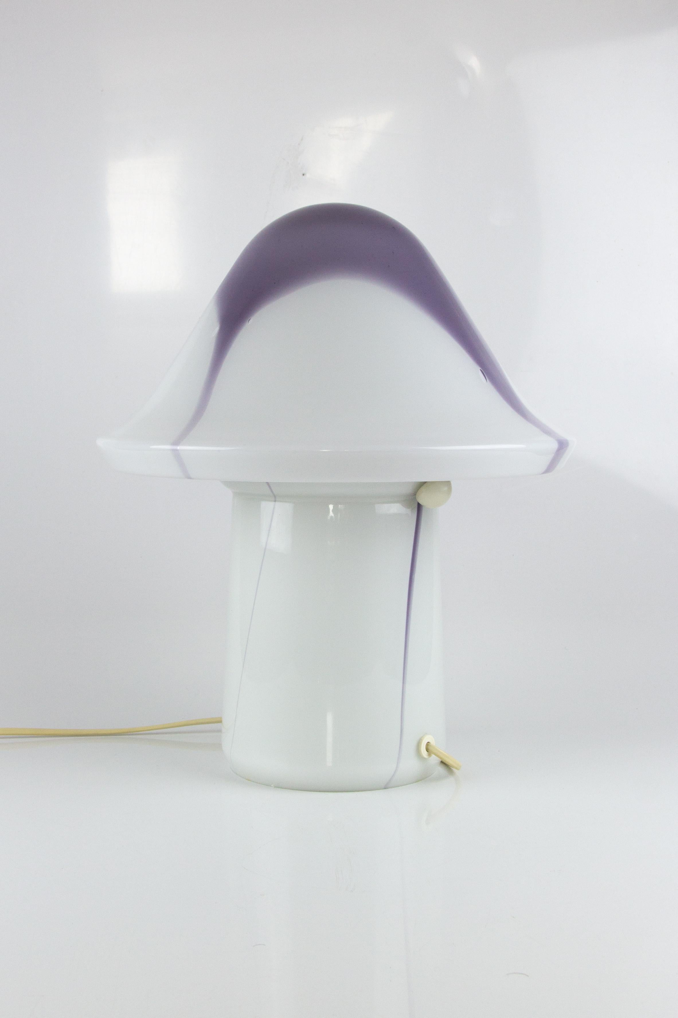 Peill & Putzler White and Lilac Glass Mushroom Table Lamp, 1970s 5