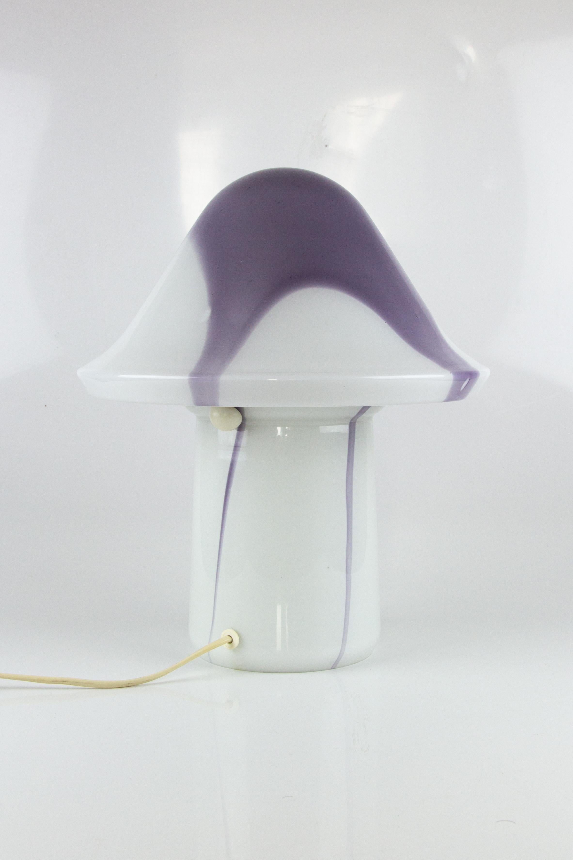 Peill & Putzler White and Lilac Glass Mushroom Table Lamp, 1970s 6