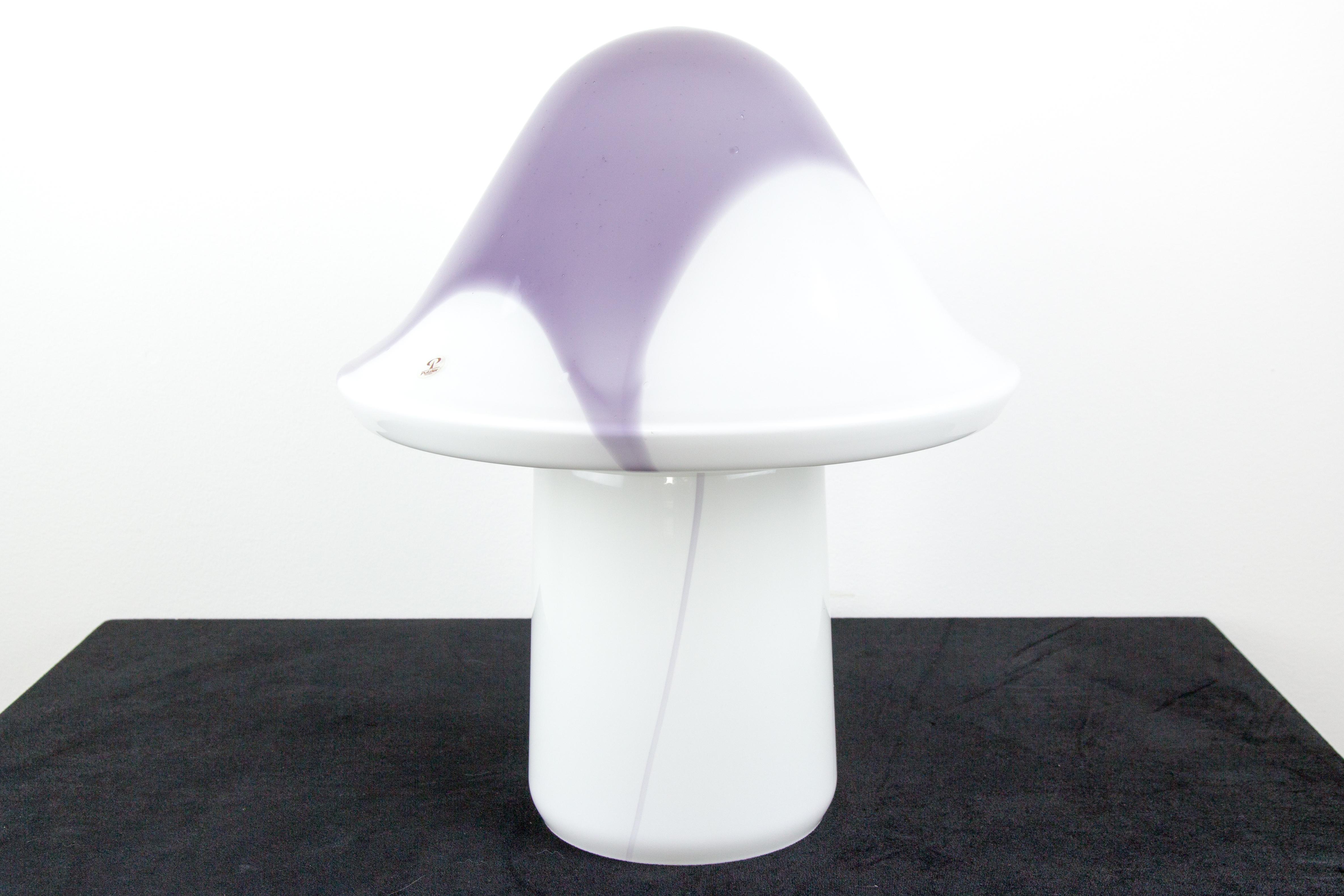 Mid-Century Modern Peill & Putzler White and Lilac Glass Mushroom Table Lamp, 1970s