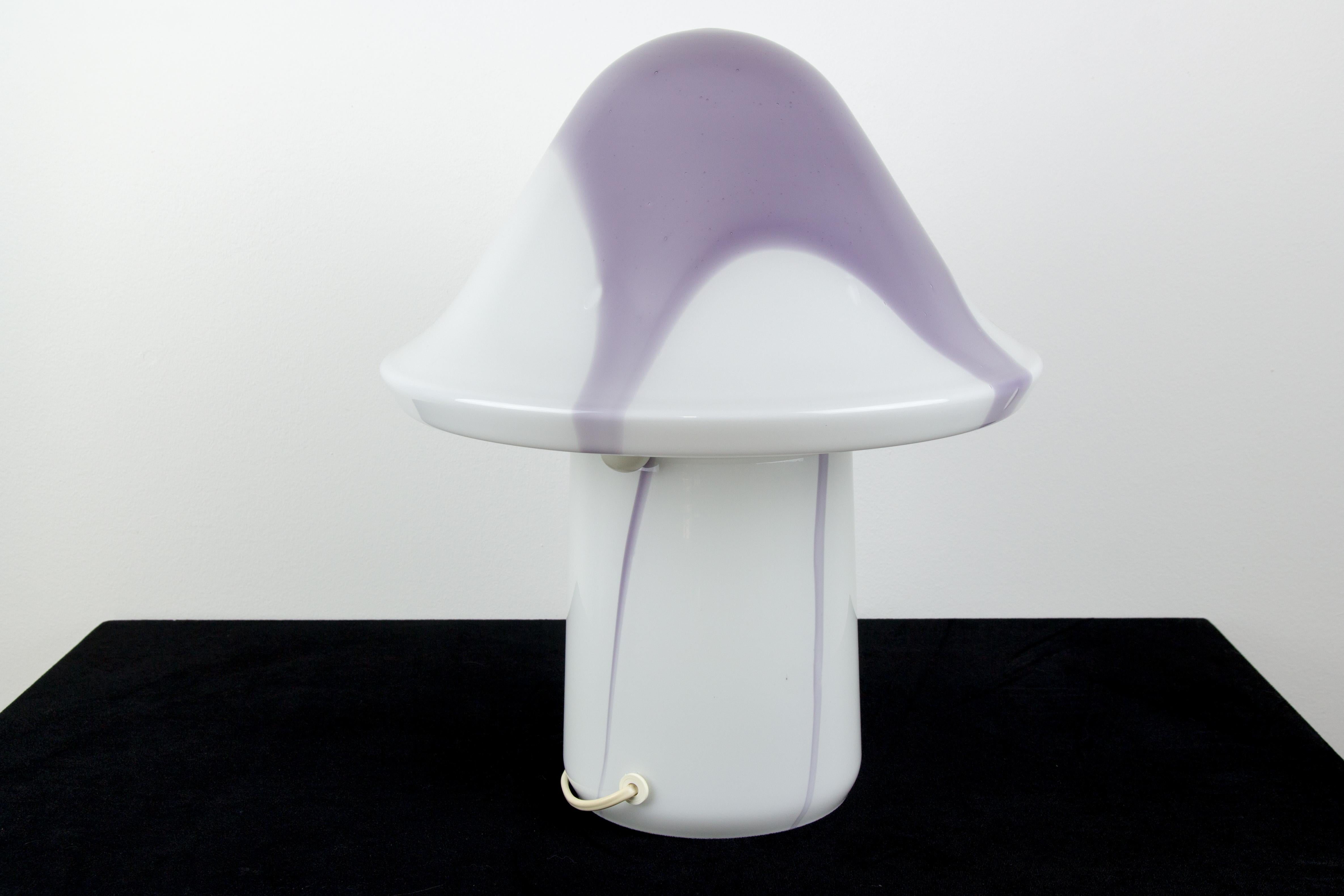 Peill & Putzler White and Lilac Glass Mushroom Table Lamp, 1970s 12