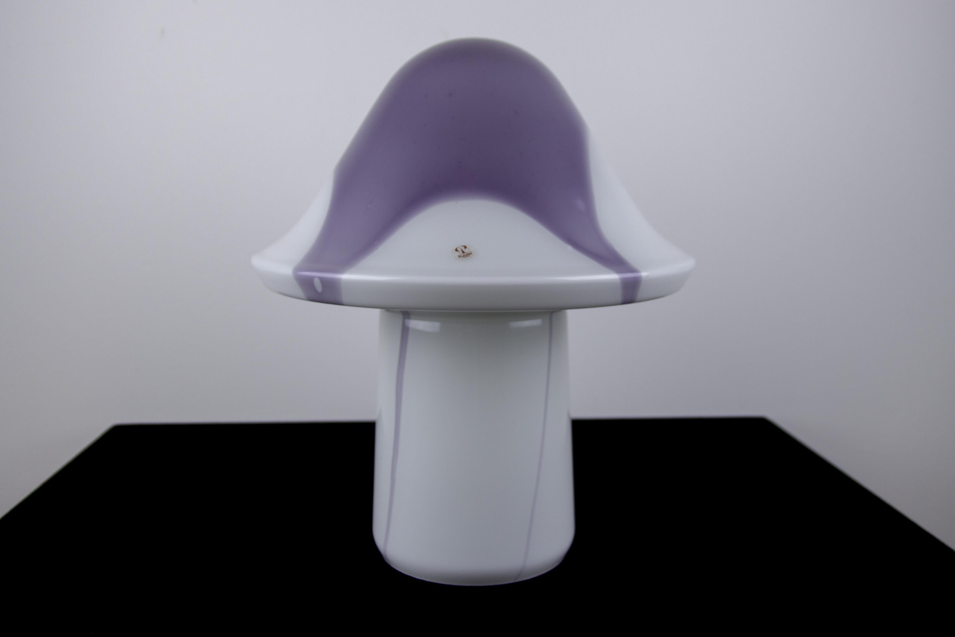 German Peill & Putzler White and Lilac Glass Mushroom Table Lamp, 1970s