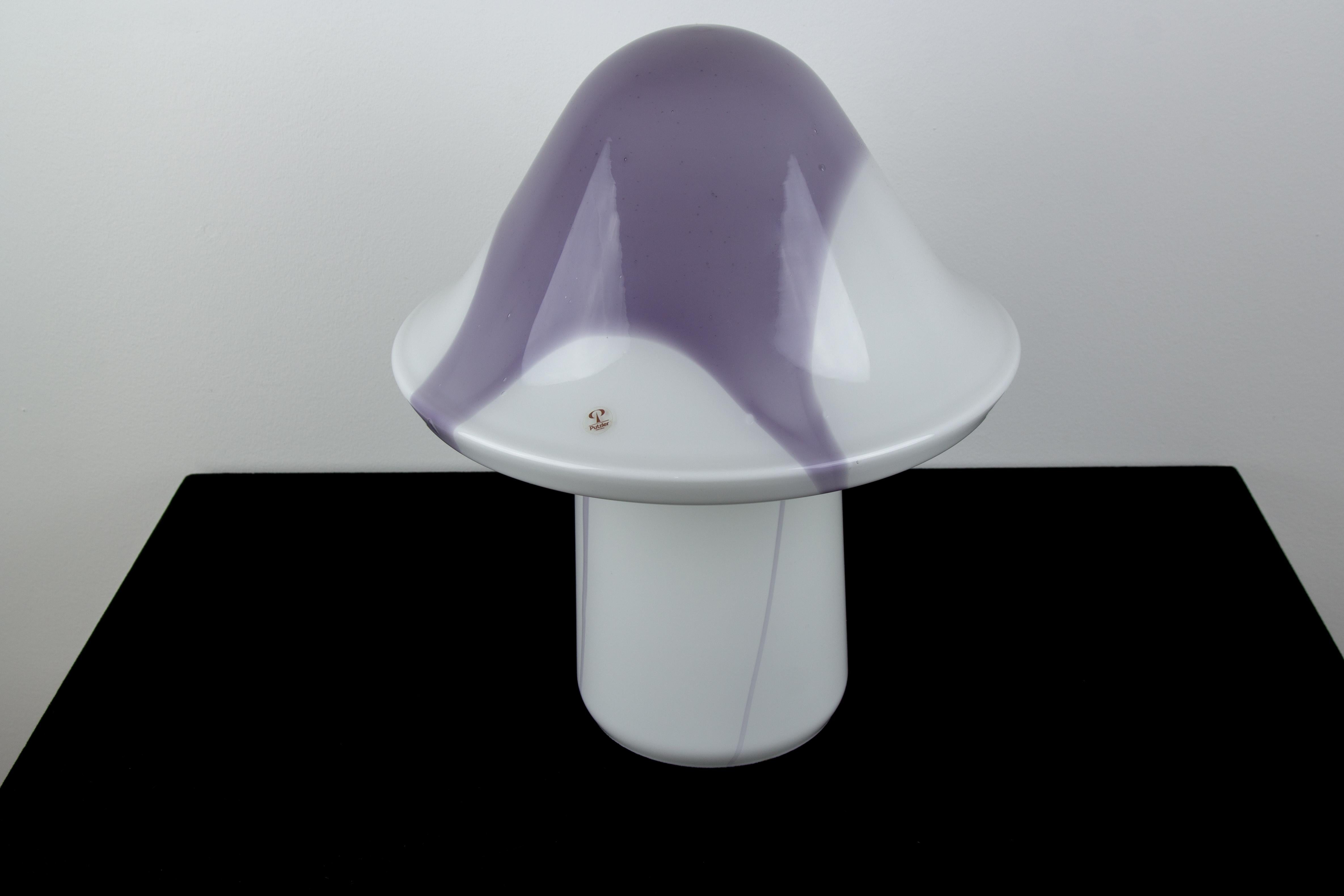 Late 20th Century Peill & Putzler White and Lilac Glass Mushroom Table Lamp, 1970s