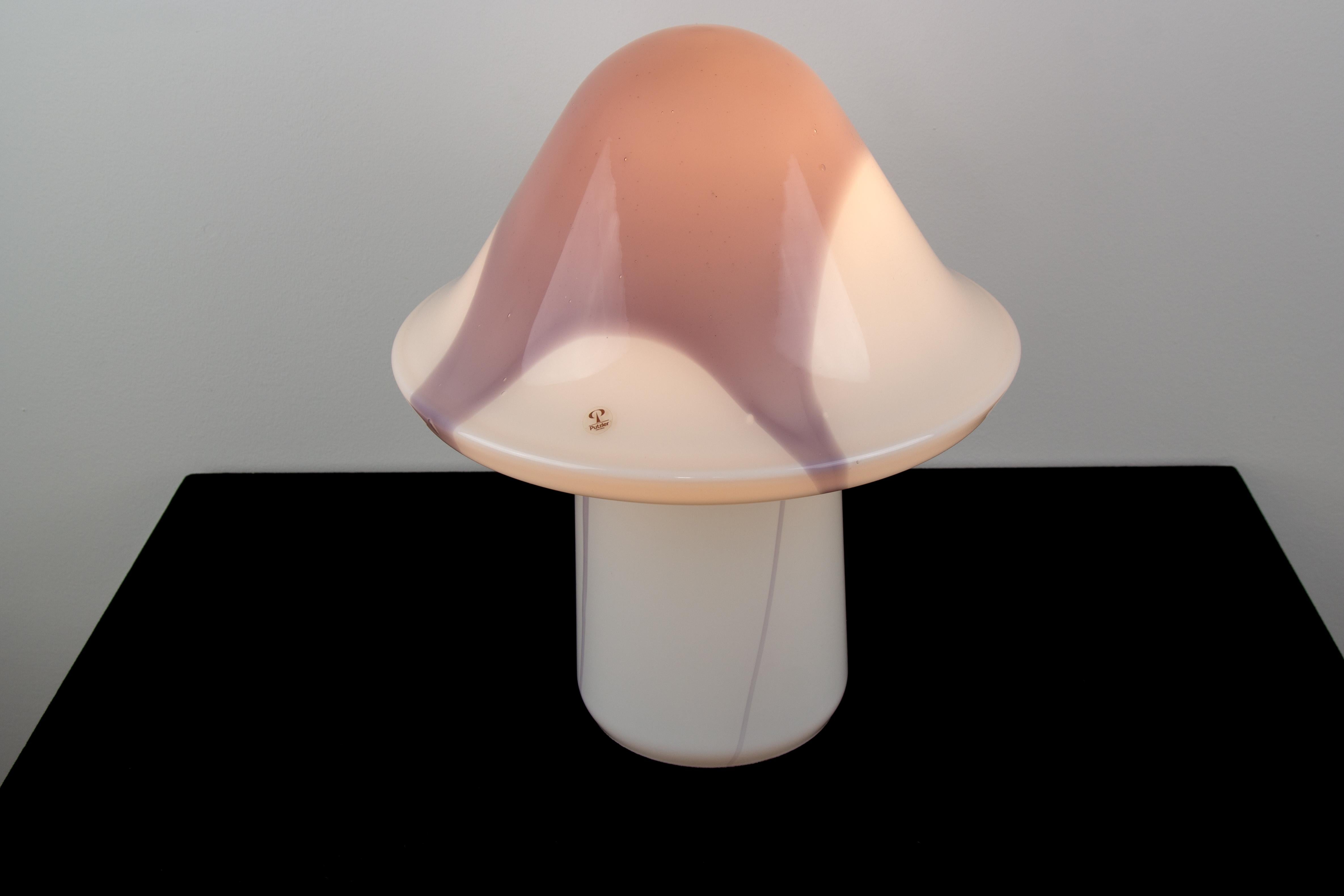Peill & Putzler White and Lilac Glass Mushroom Table Lamp, 1970s 1