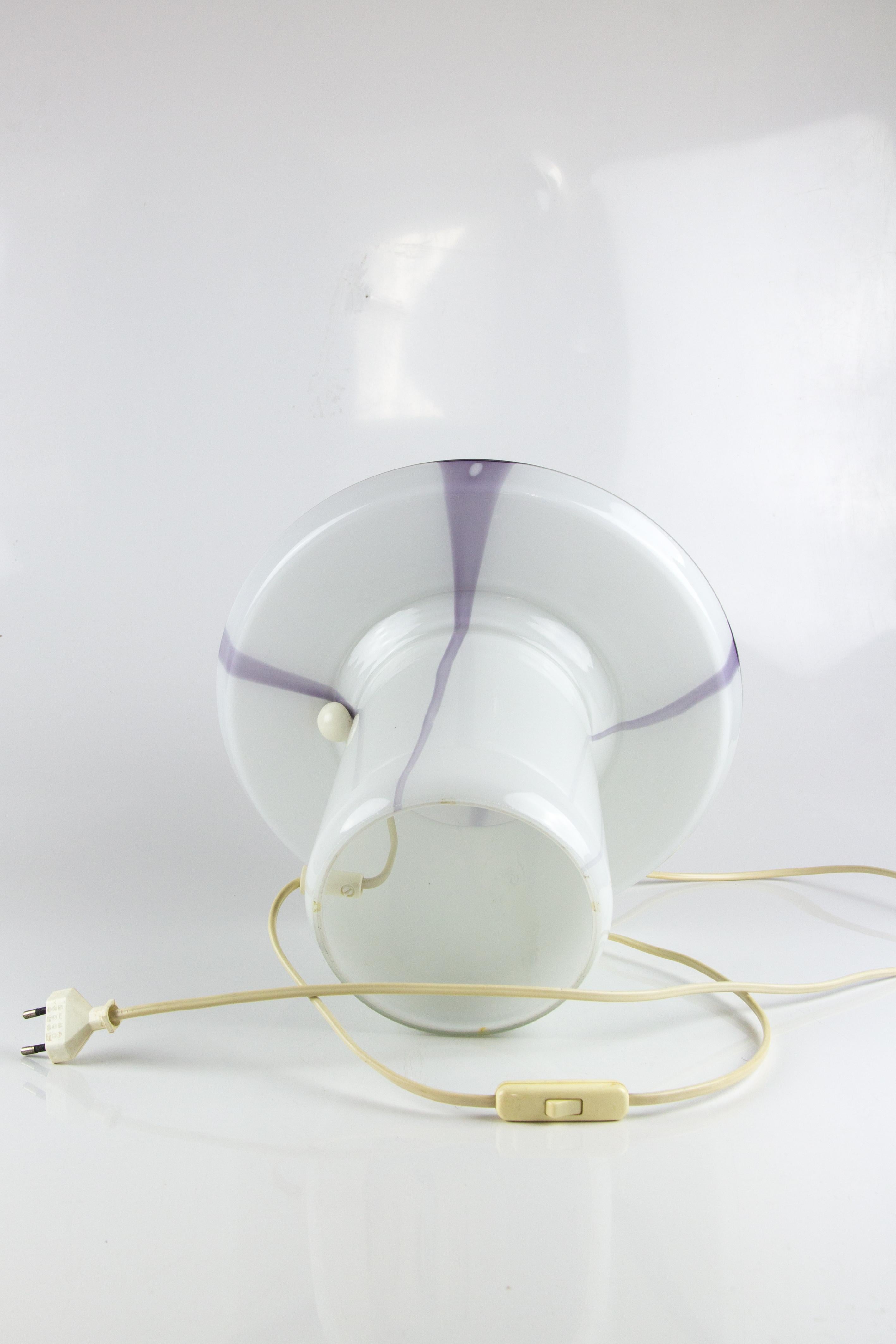 Peill & Putzler White and Lilac Glass Mushroom Table Lamp, 1970s 9