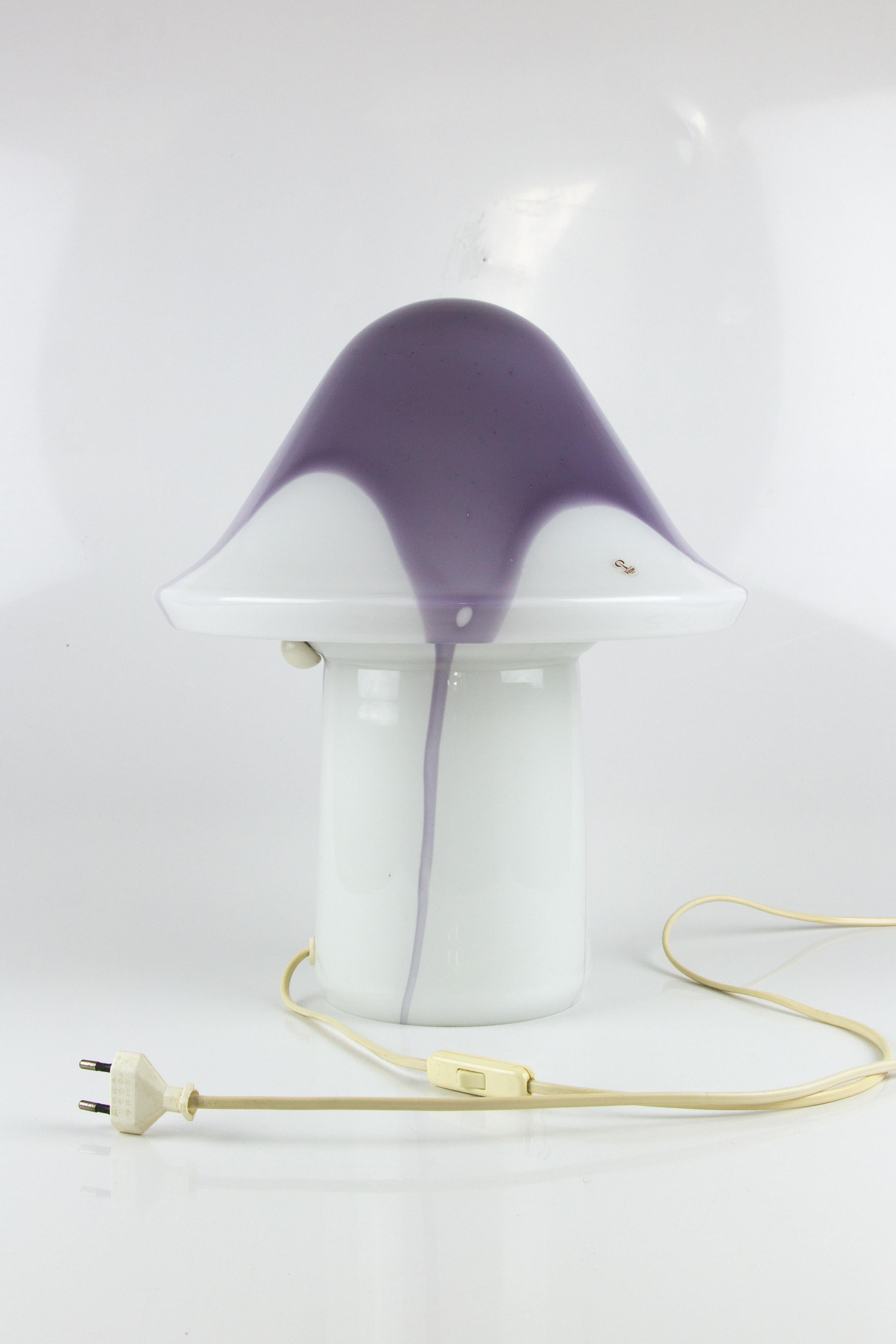 Peill & Putzler White and Lilac Glass Mushroom Table Lamp, 1970s 2