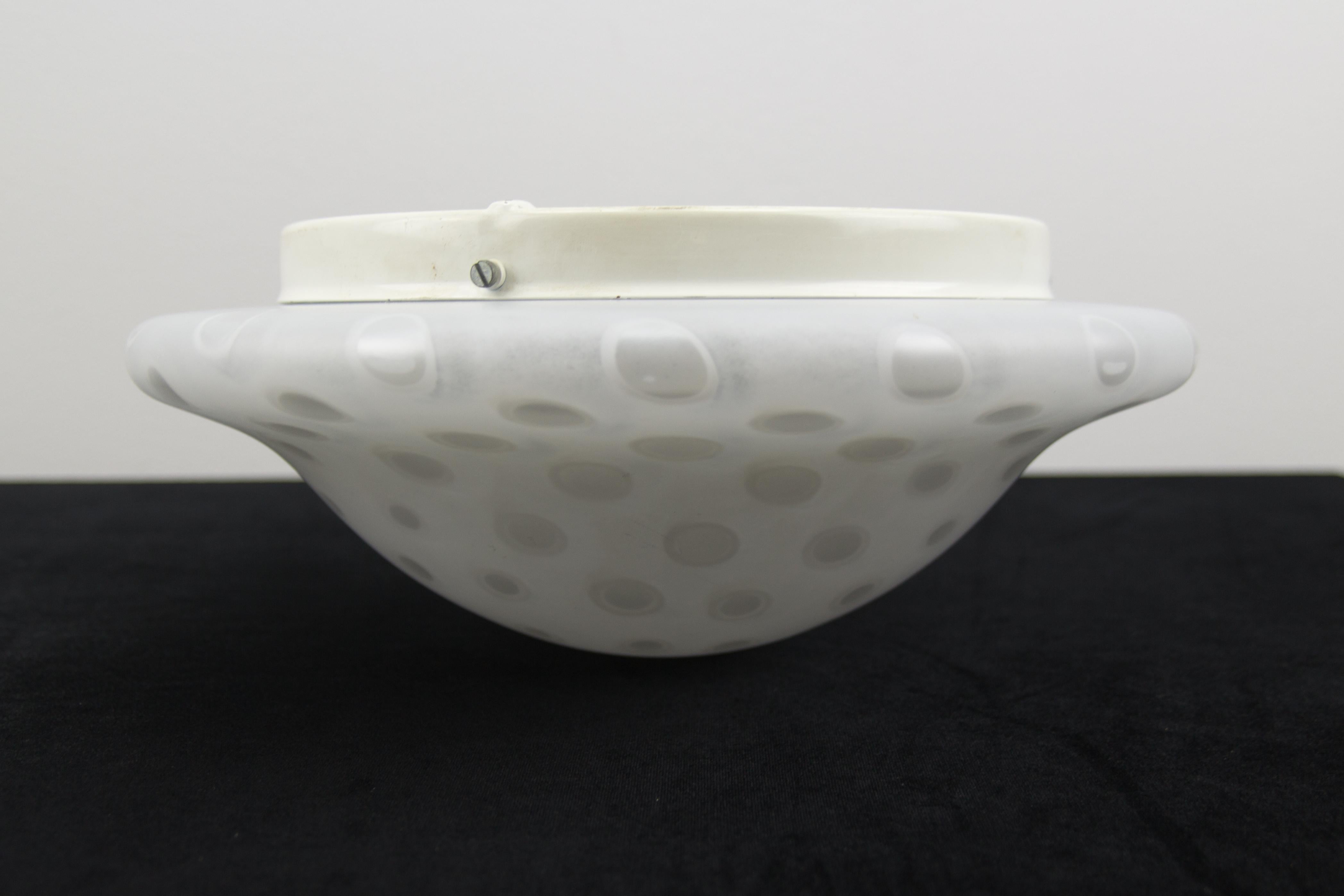 Peill & Putzler White Frosted Glass Flush Mount Ceiling or Wall Light, 1970s For Sale 5