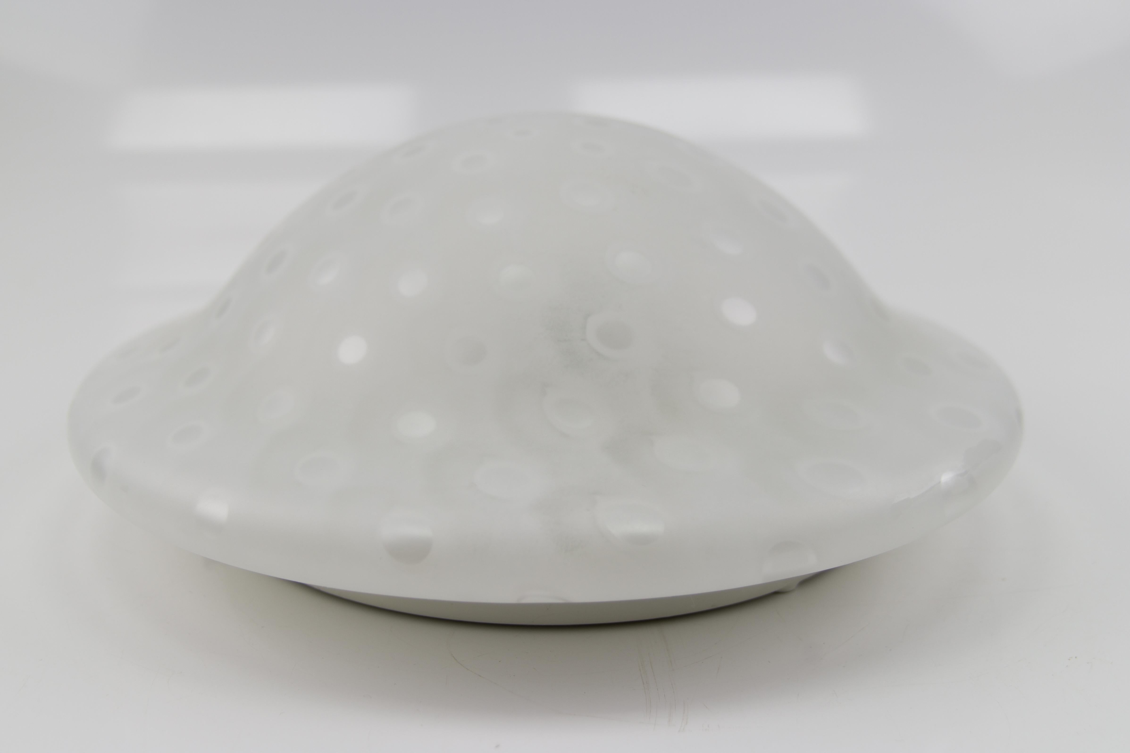 Late 20th Century Peill & Putzler White Frosted Glass Flush Mount Ceiling or Wall Light, 1970s For Sale