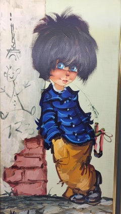 P'tits Poulbots Oil Painting, Michel Thomas, Circa 1970, Large Size