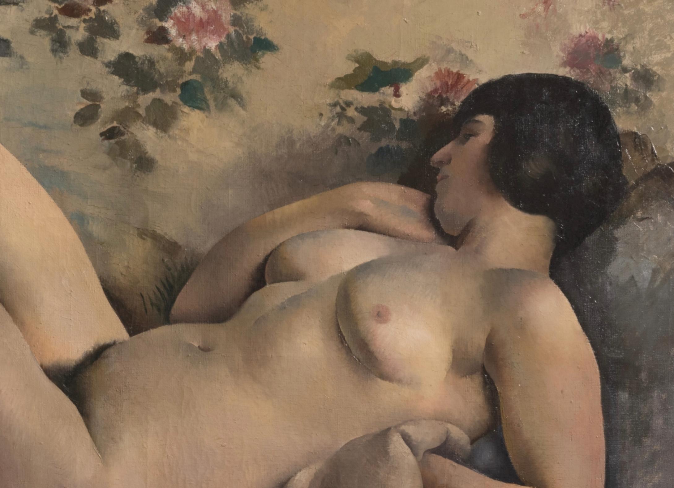 Rococo Peinture “Grand Nu Couché” De Paul-Elie Gernez, 1920 For Sale