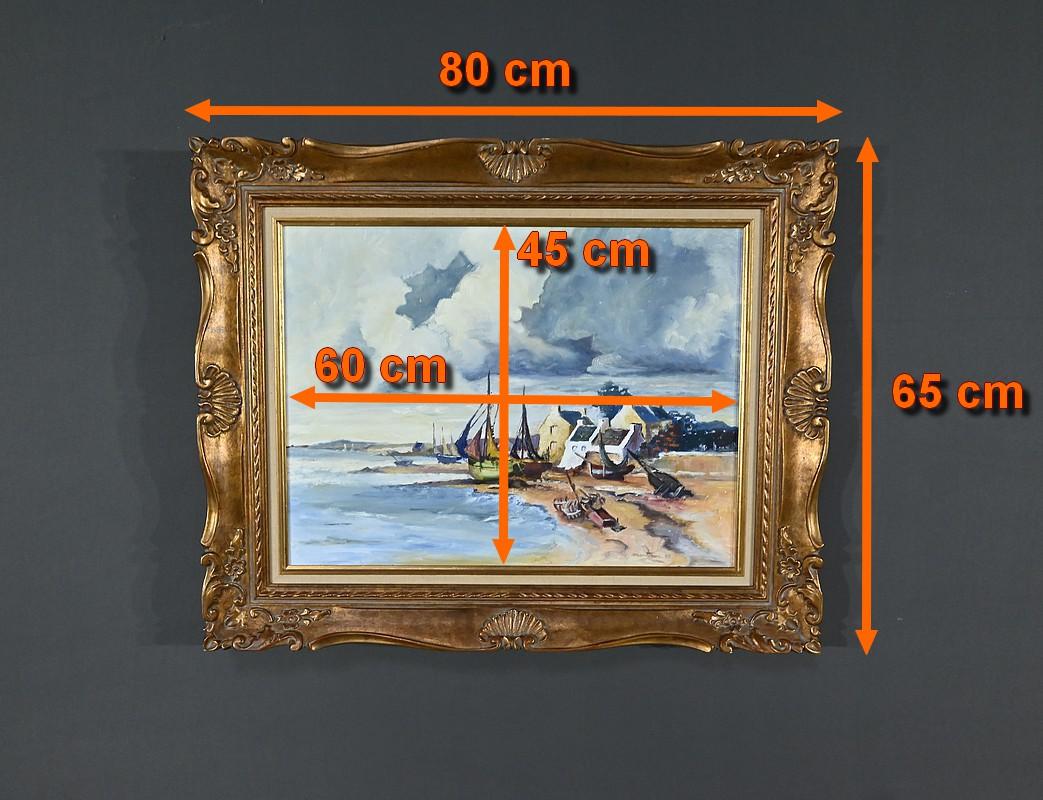 Peinture marine Côte bretonne, signée Marijane le Goaster - 1985 en vente 4