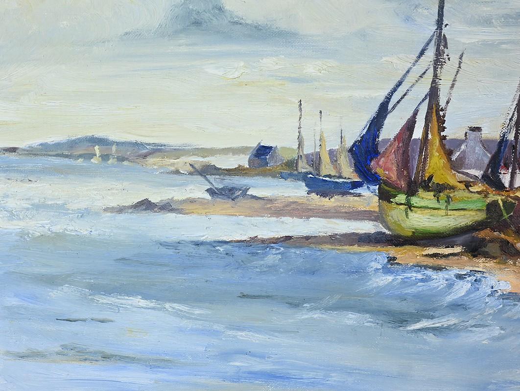 Français Peinture marine Côte bretonne, signée Marijane le Goaster - 1985 en vente