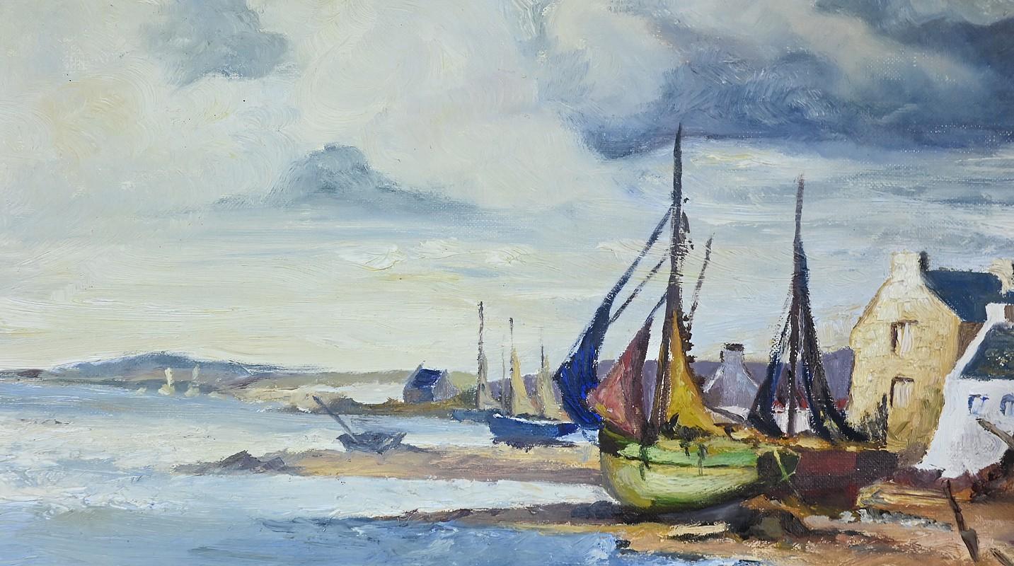 Peinture marine Côte bretonne, signée Marijane le Goaster - 1985 Bon état - En vente à HÉRIC, FR
