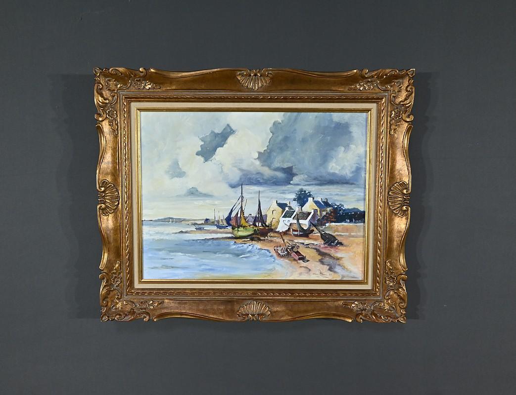Acrylique Peinture marine Côte bretonne, signée Marijane le Goaster - 1985 en vente