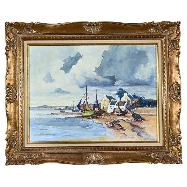 Cuadro marino "Costa bretona", firmado Marijane le Goaster - 1985