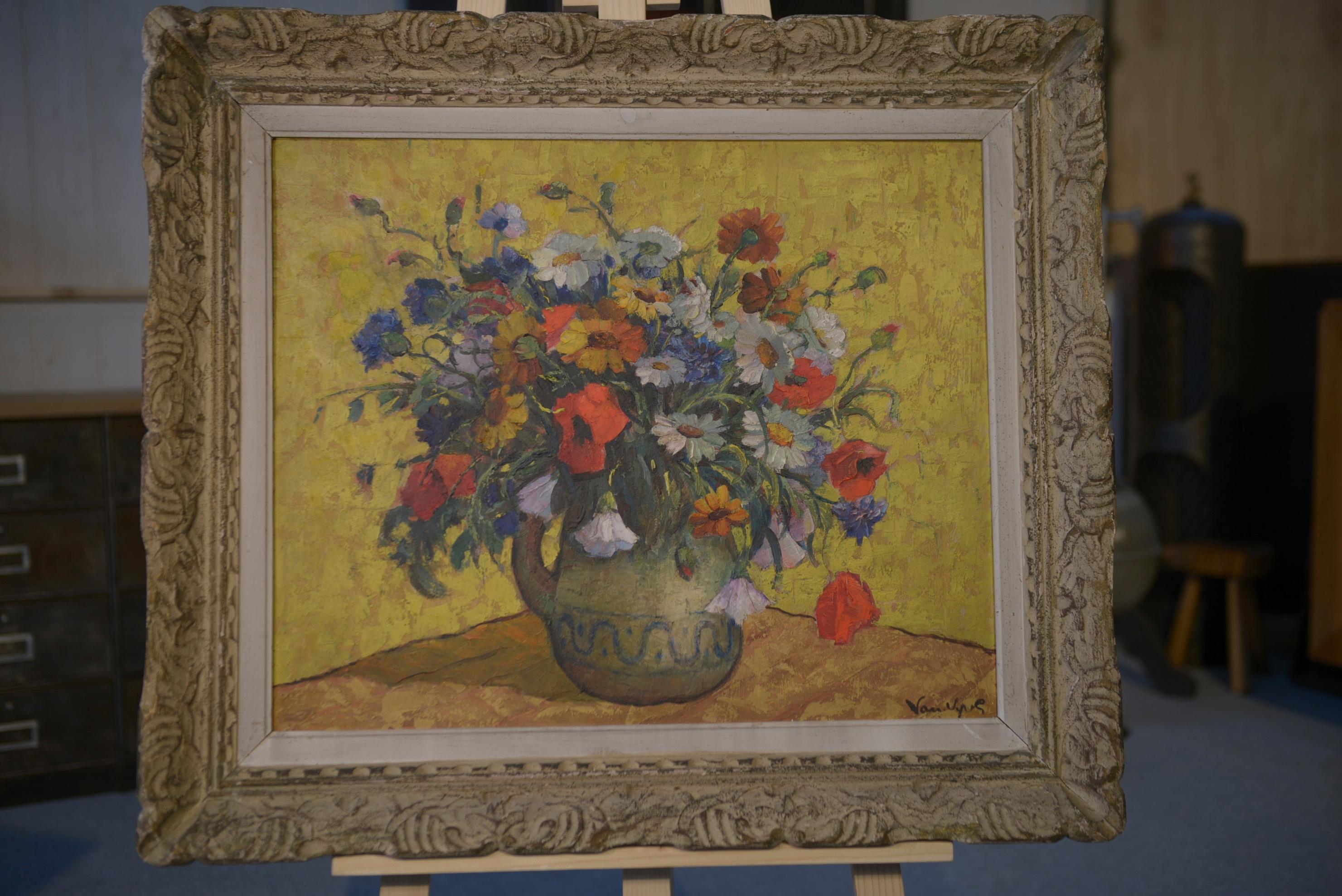 Peinture sur bois nature morte bouquet fleurs numéroté 12 en vente 4