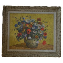 Peinture sur bois nature morte bouquet fleurs numéroté 12