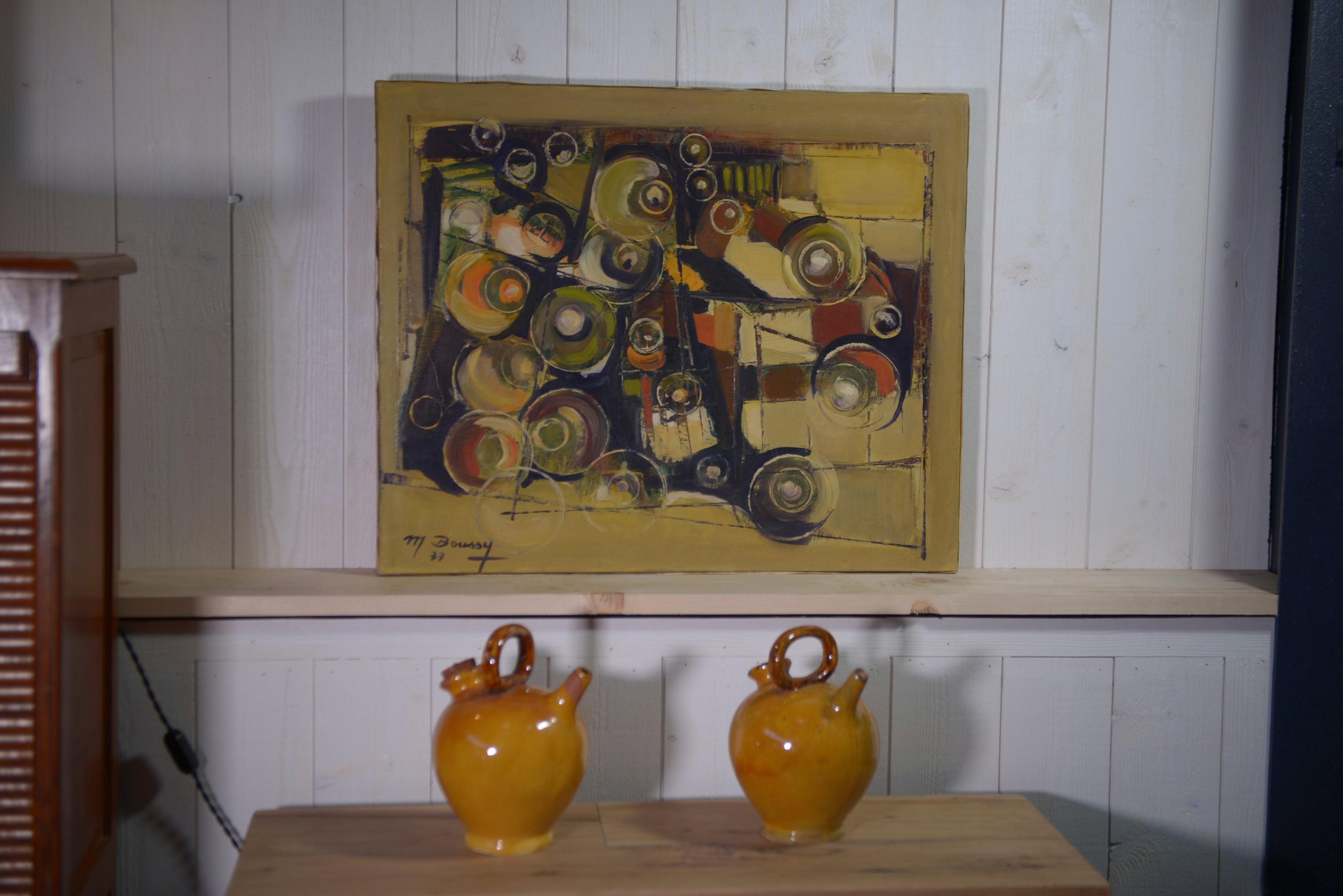 Peinture sur toile art abstrait signé BOUSSY 1977 In Good Condition For Sale In TOURCOING, FR
