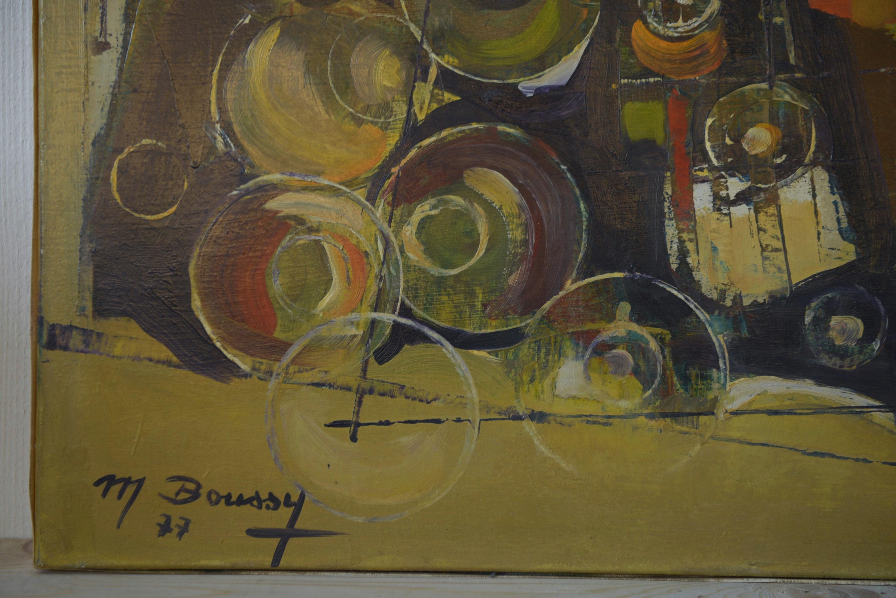 Late 20th Century Peinture sur toile art abstrait signé BOUSSY 1977 For Sale