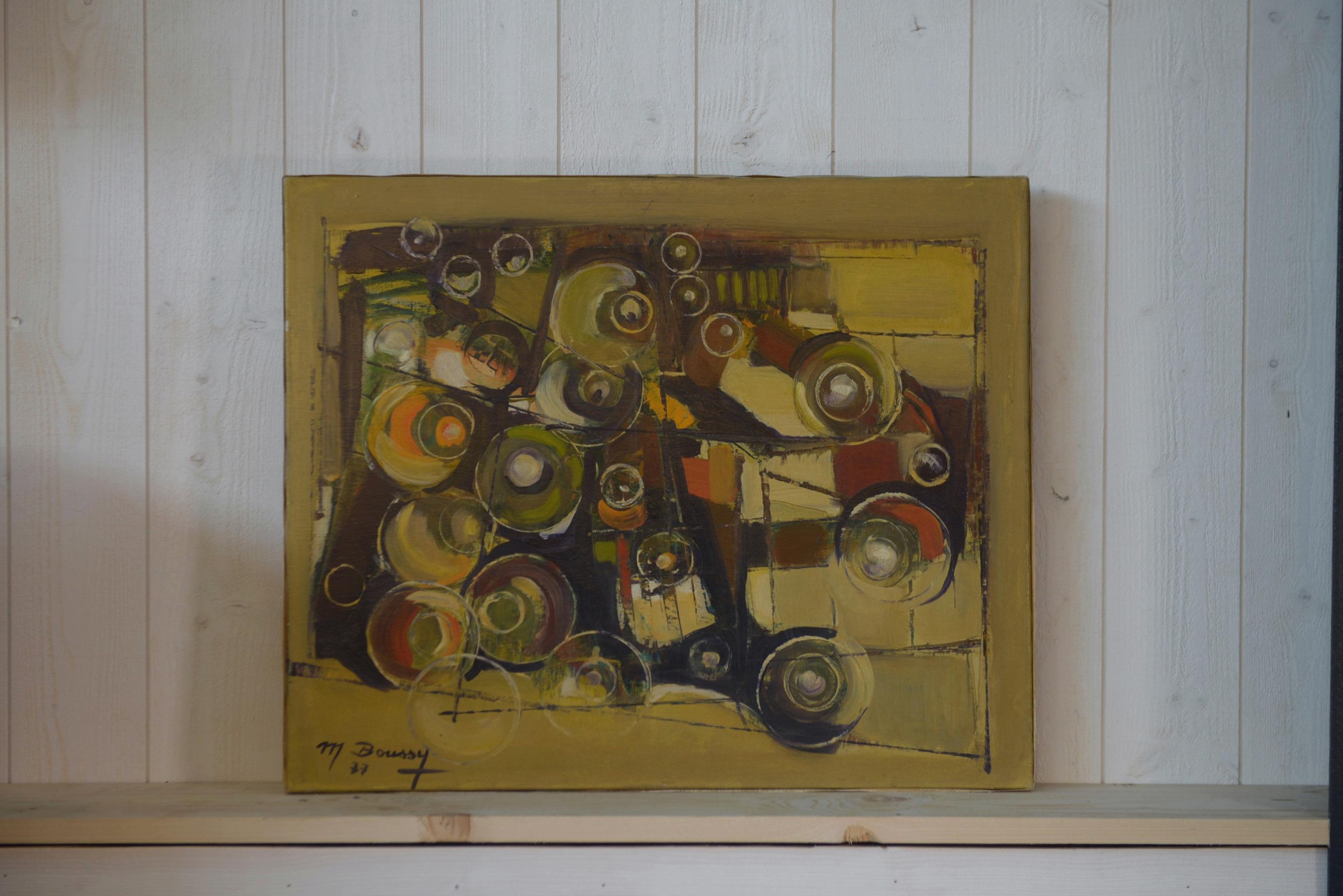 Peinture sur toile art abstrait signé BOUSSY 1977 For Sale 1