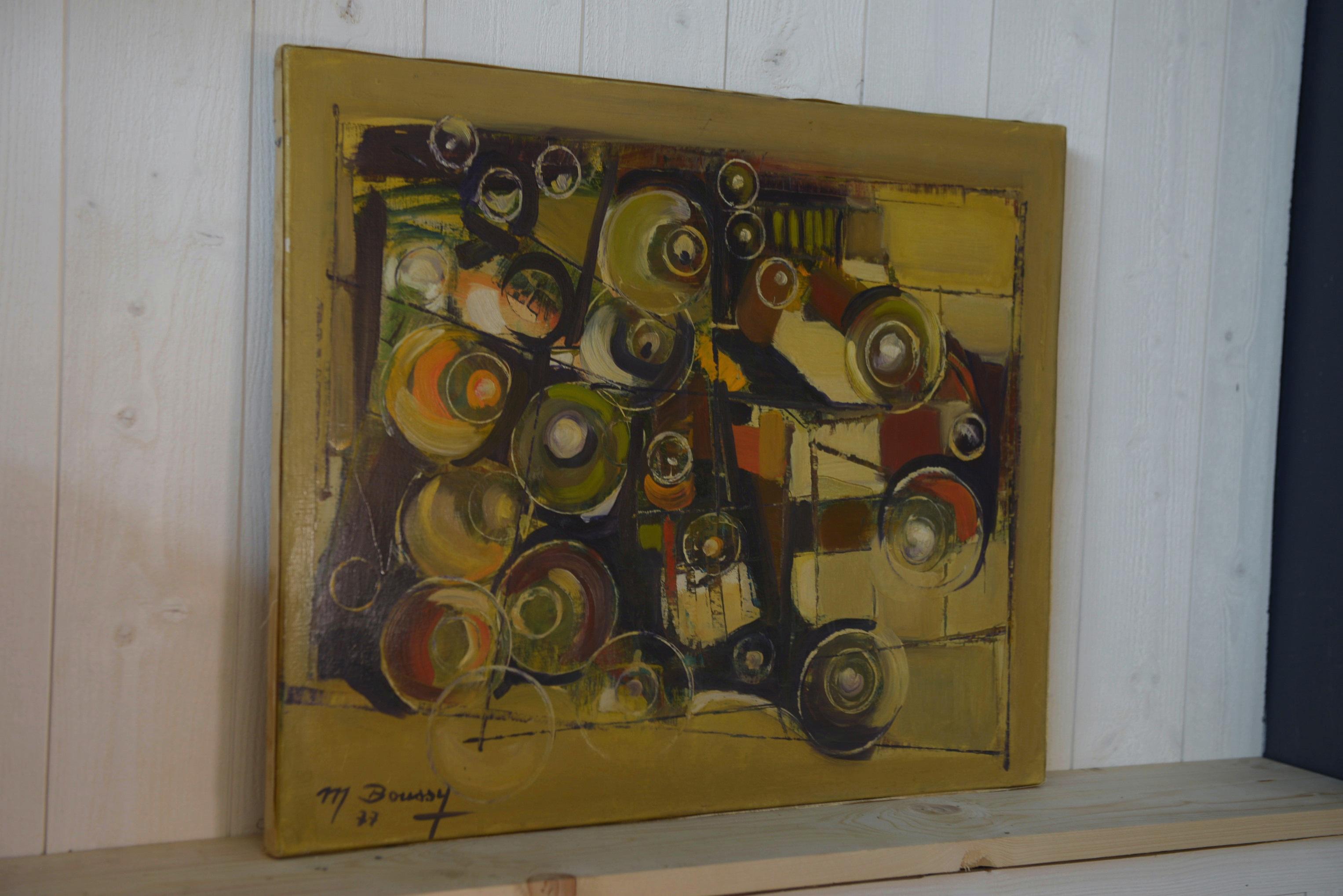 Peinture sur toile art abstrait signé BOUSSY 1977 For Sale 4