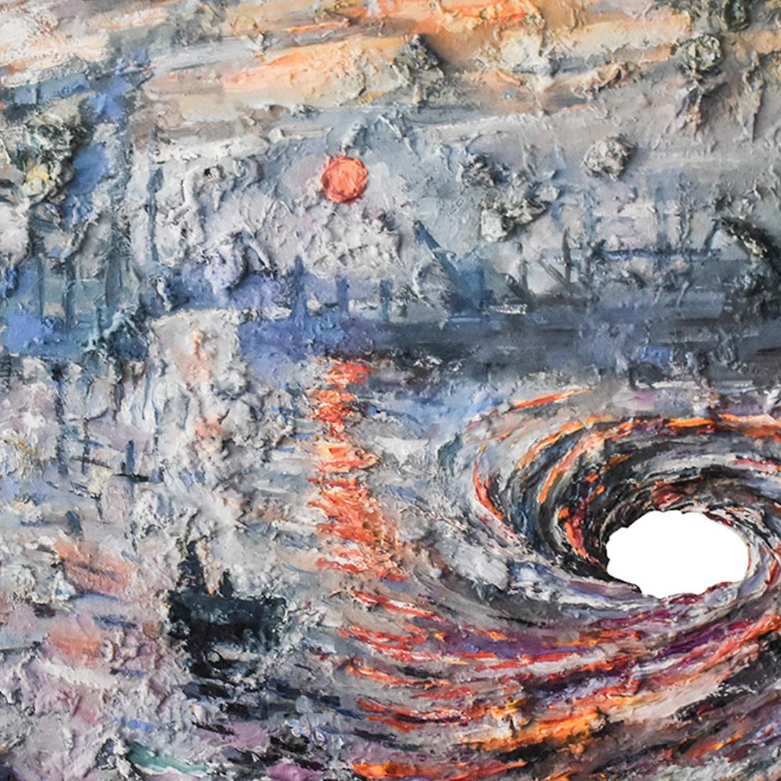 Stunning and rare Pejac Drain I show poster.
Meant to look like an artists palette it has an actual hole in the poster that is use to make the whirlpool in image.
It is based on the original that the artist created using oil paints on a palette for