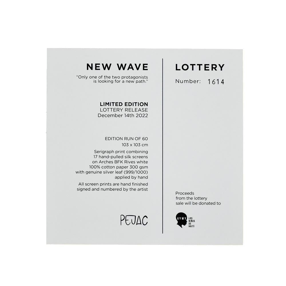 Impresionante Pejac Nueva Ola con surfistas.
Miniimpresión limitada en el tiempo.
Sello numerado en el reverso.
Edición de Lotería, ya que ésta también daba acceso a la compra de la versión impresa de mayor tamaño que también salió a la venta en