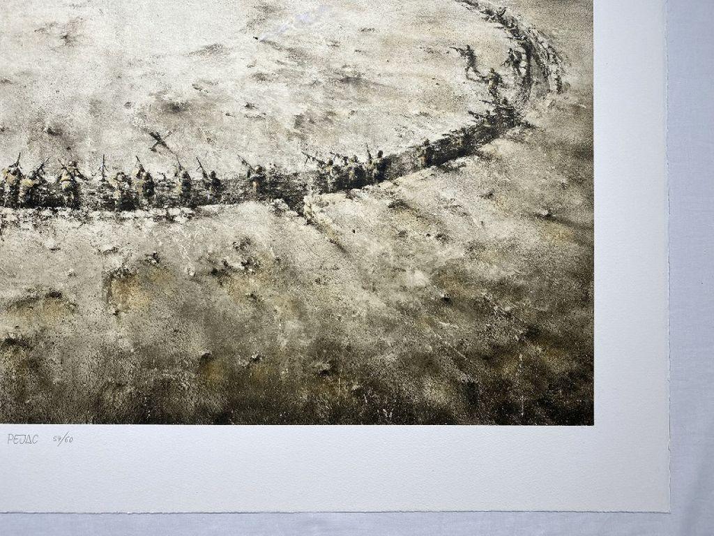 So Far, So Close - Hand-Signed Limited Edition Print - Fine Art Street Art - Gray Figurative Print by Pejac