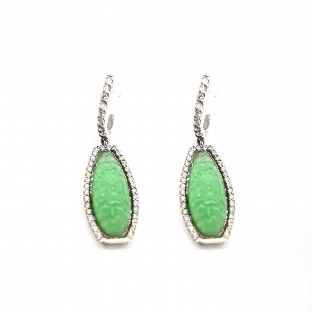 PEKAN Ohrringe aus Gelbgold, Silber und orientalischer Jade im Zustand „Neu“ im Angebot in Barcelona, CT