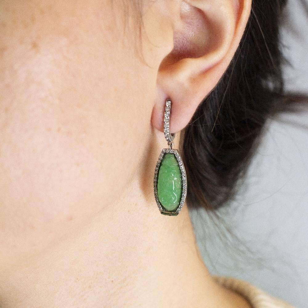 PEKAN Ohrringe aus Gelbgold, Silber und orientalischer Jade für Damen oder Herren im Angebot