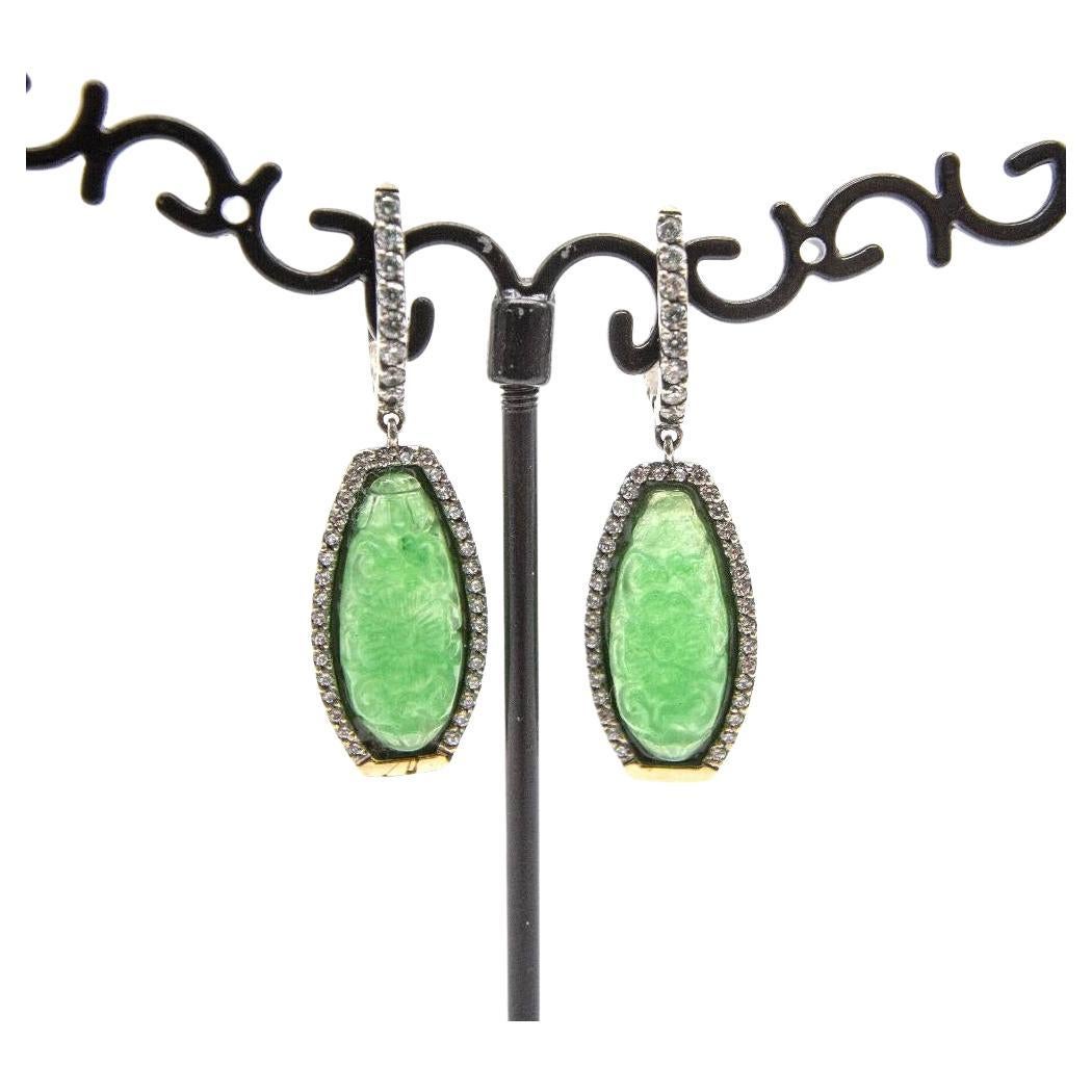 PEKAN Ohrringe aus Gelbgold, Silber und orientalischer Jade im Angebot