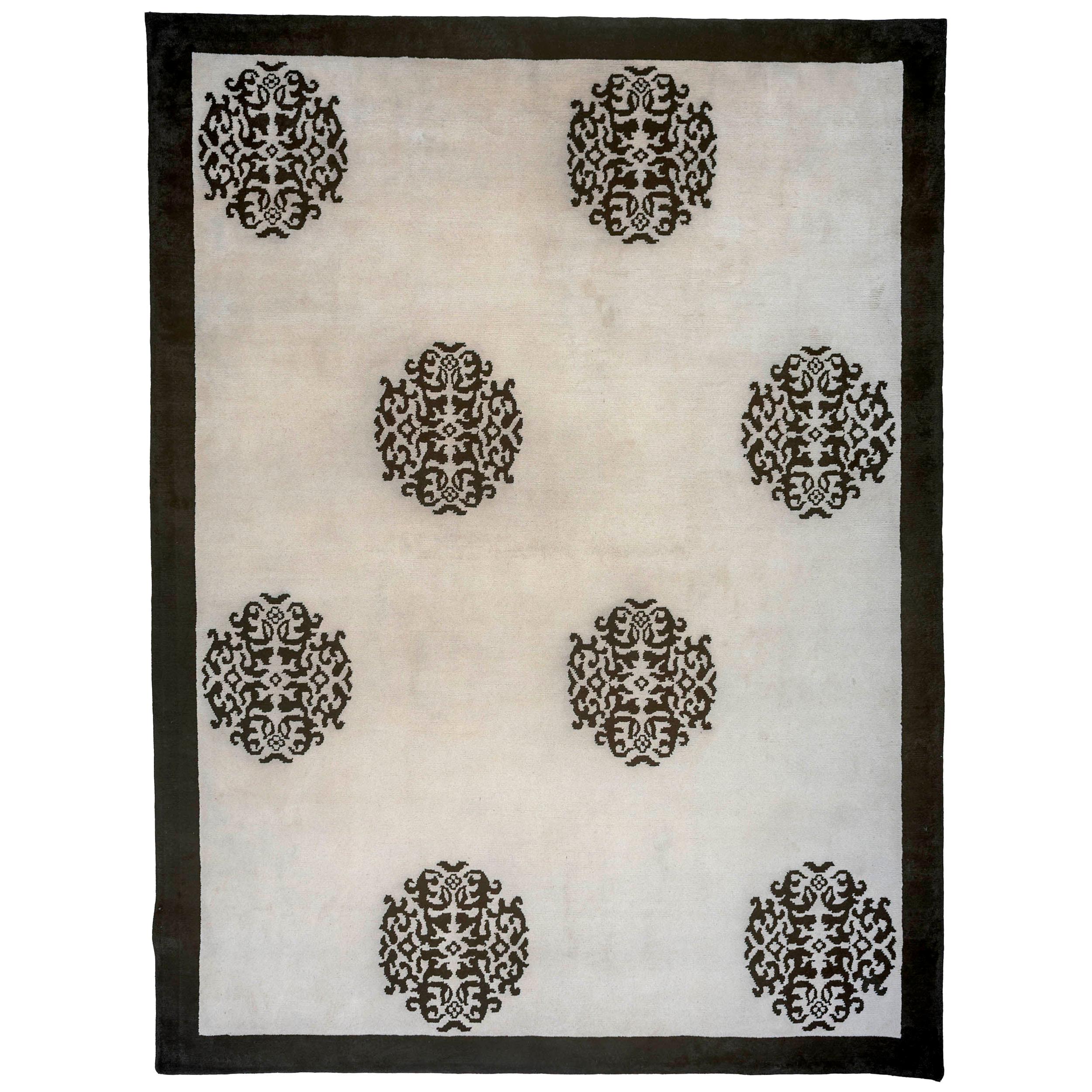 Peking Design Wool and Silk Area Rug For Sale