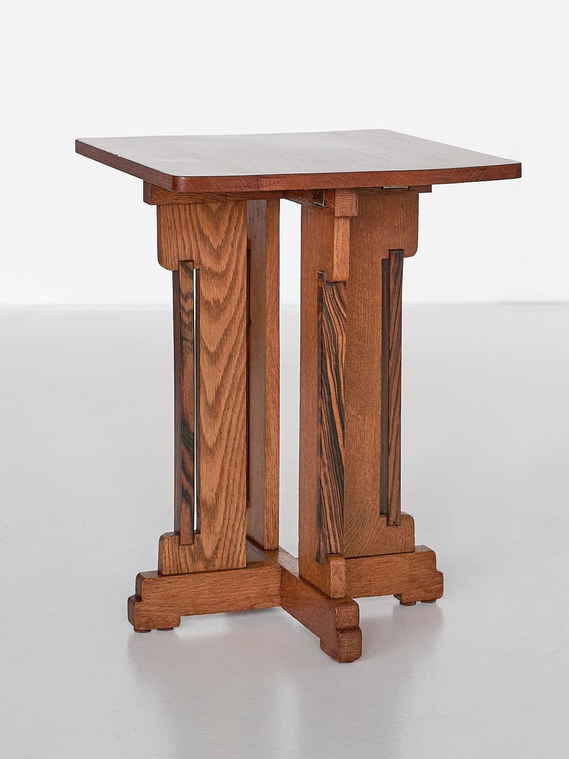 Dutch P.E.L. Izeren Art Deco Side Table in Oak and Macassar, Genneper Molen, 1930