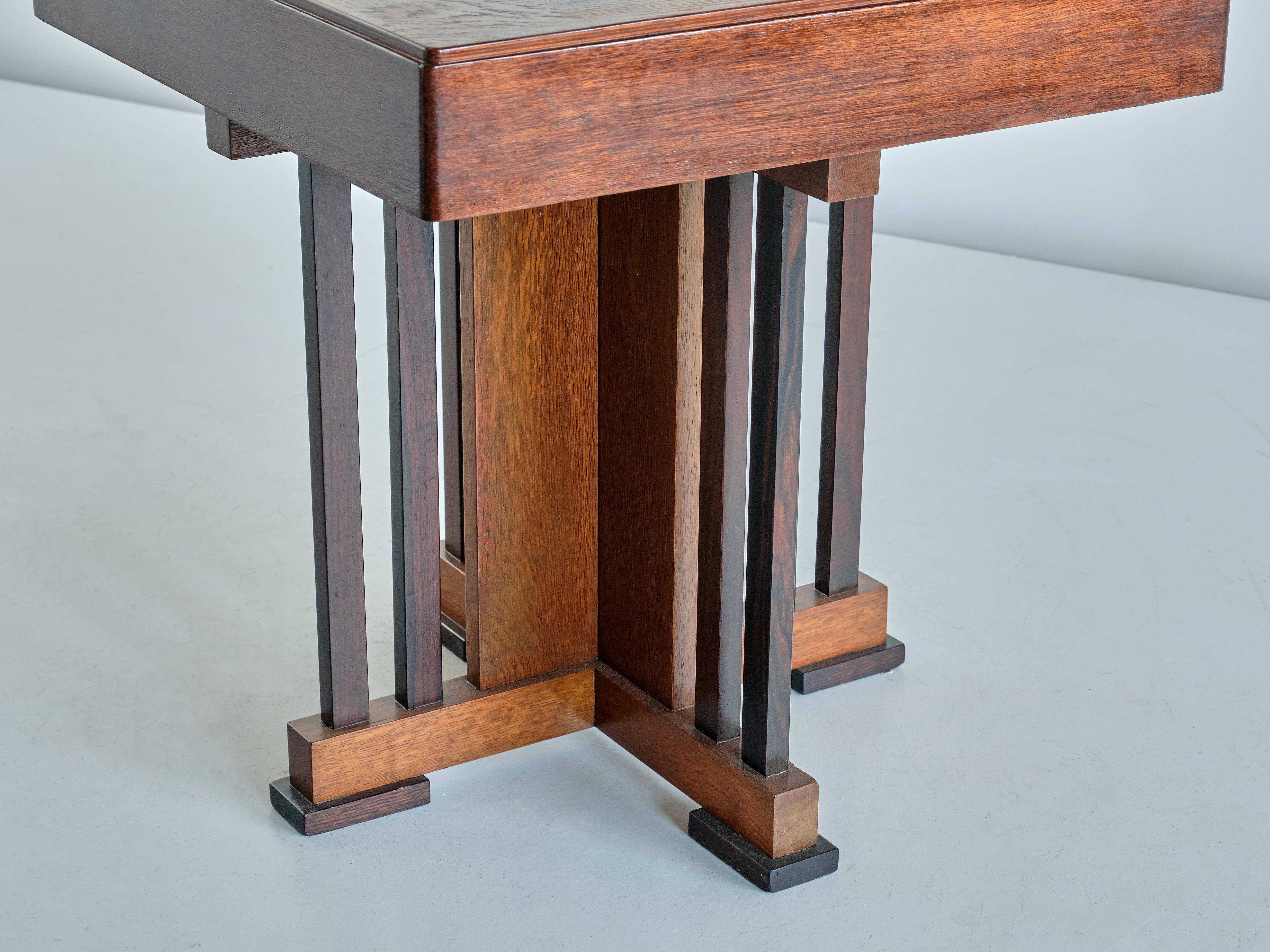 Mid-20th Century P.E.L. Izeren Side Table in Oak and Macassar Ebony, Netherlands, 1930s For Sale