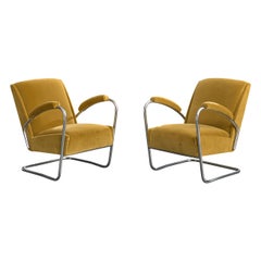 PEL, Loungesessel, Stahl, Samt, Vereinigtes Königreich, 1930er Jahre